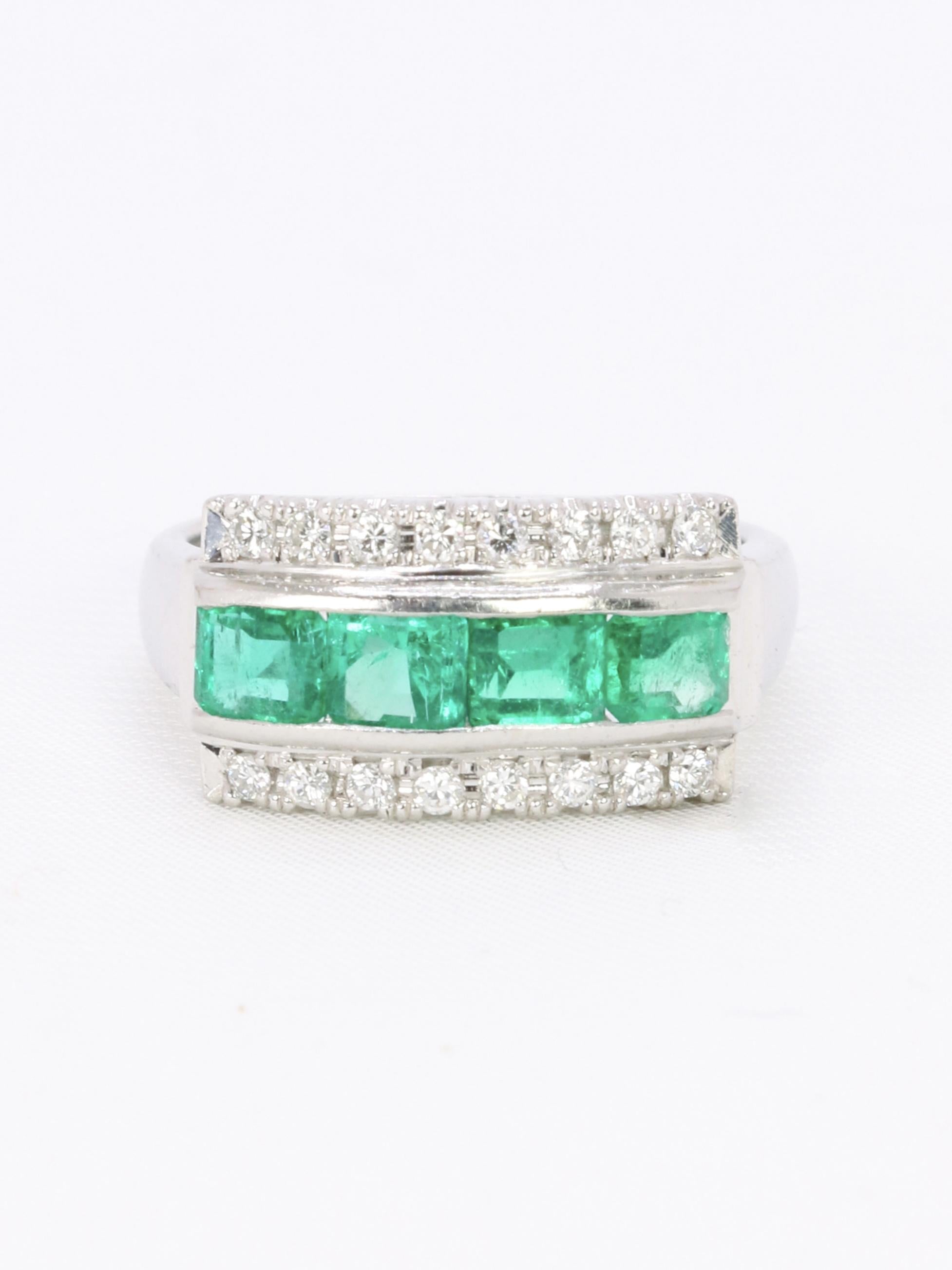 Bague vintage émeraudes diamants