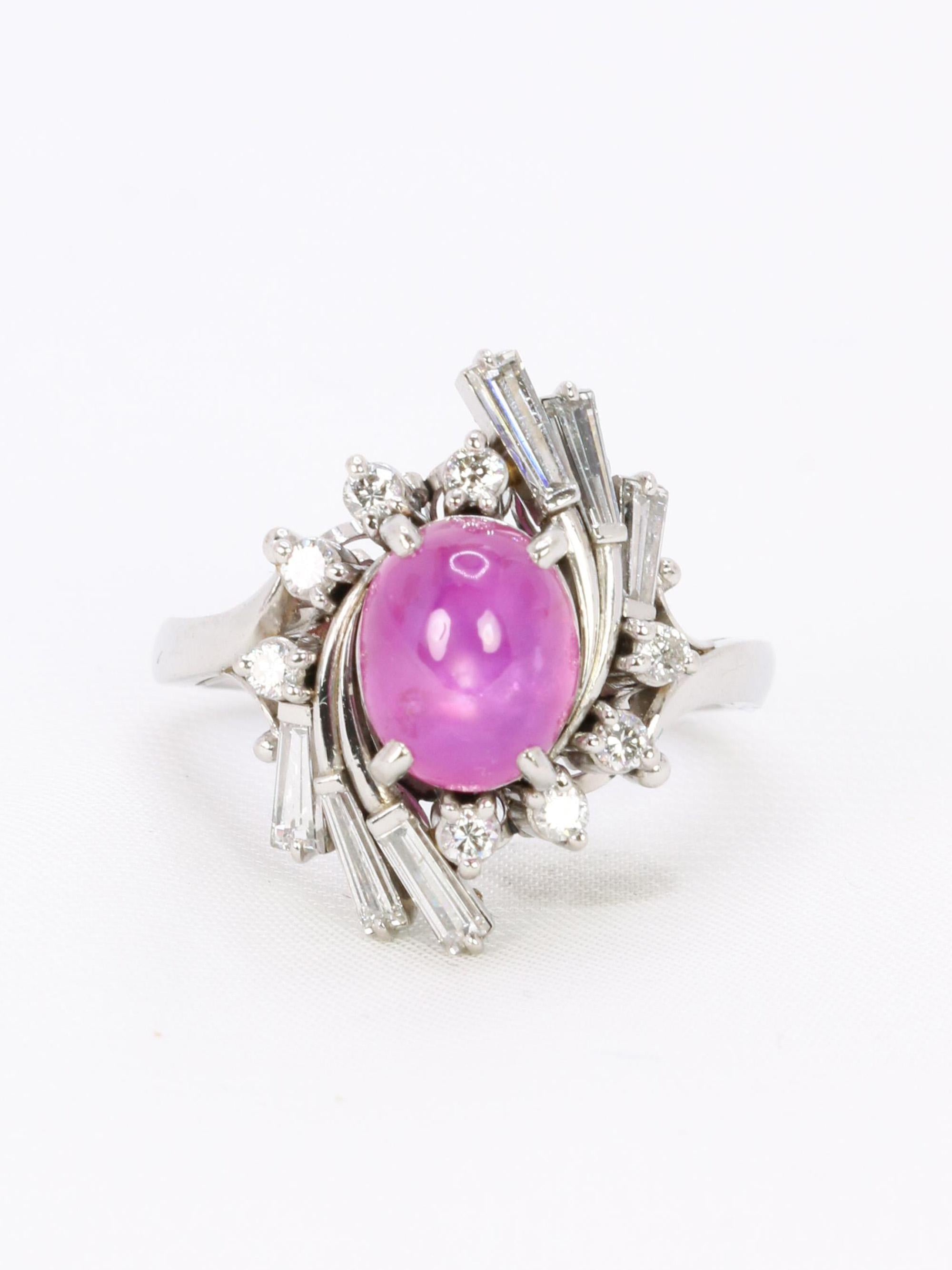 Bague marguerite rubis étoilé diamants