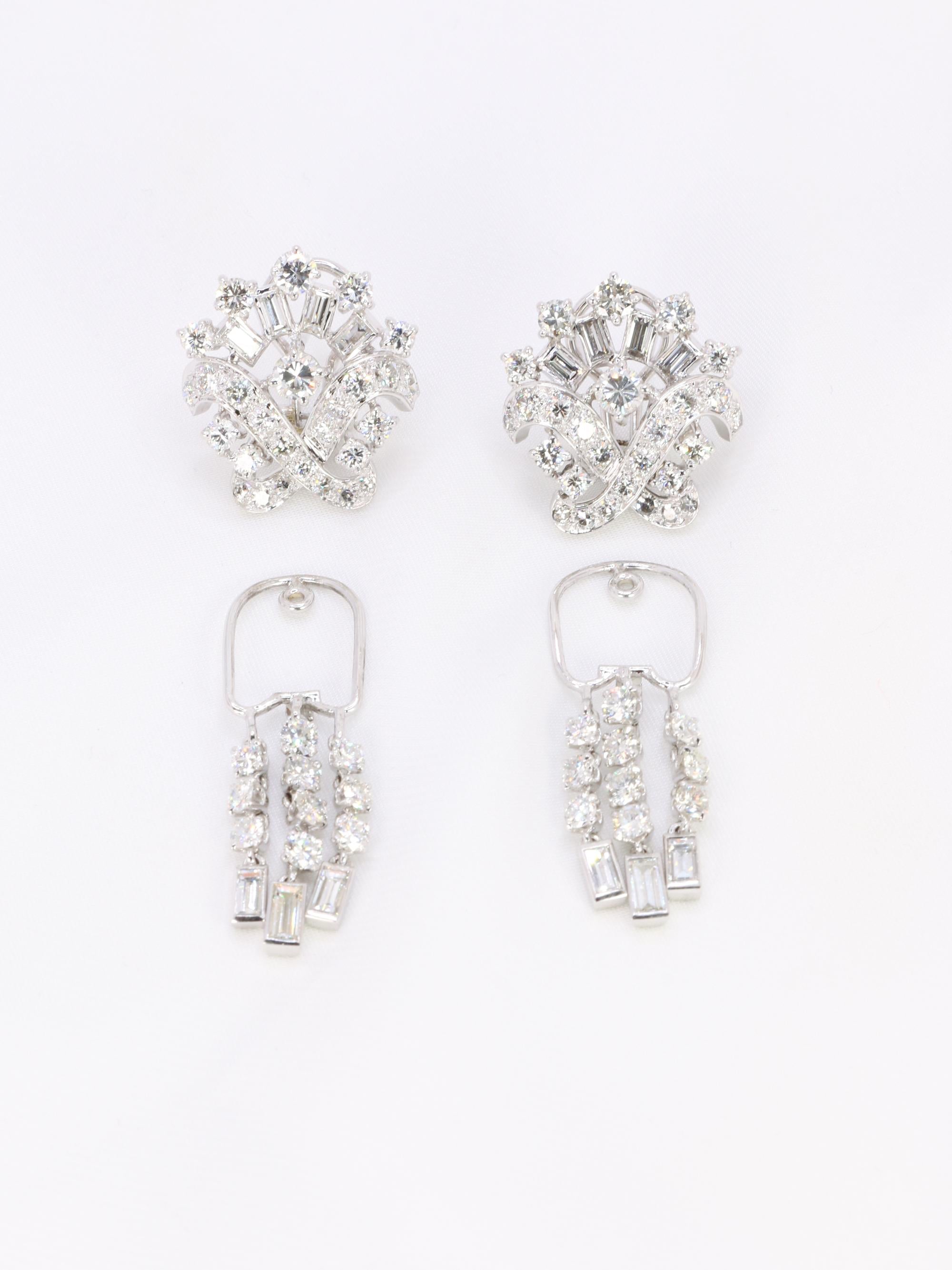 Boucles d'oreilles pendantes or blanc diamants 4,5 carats