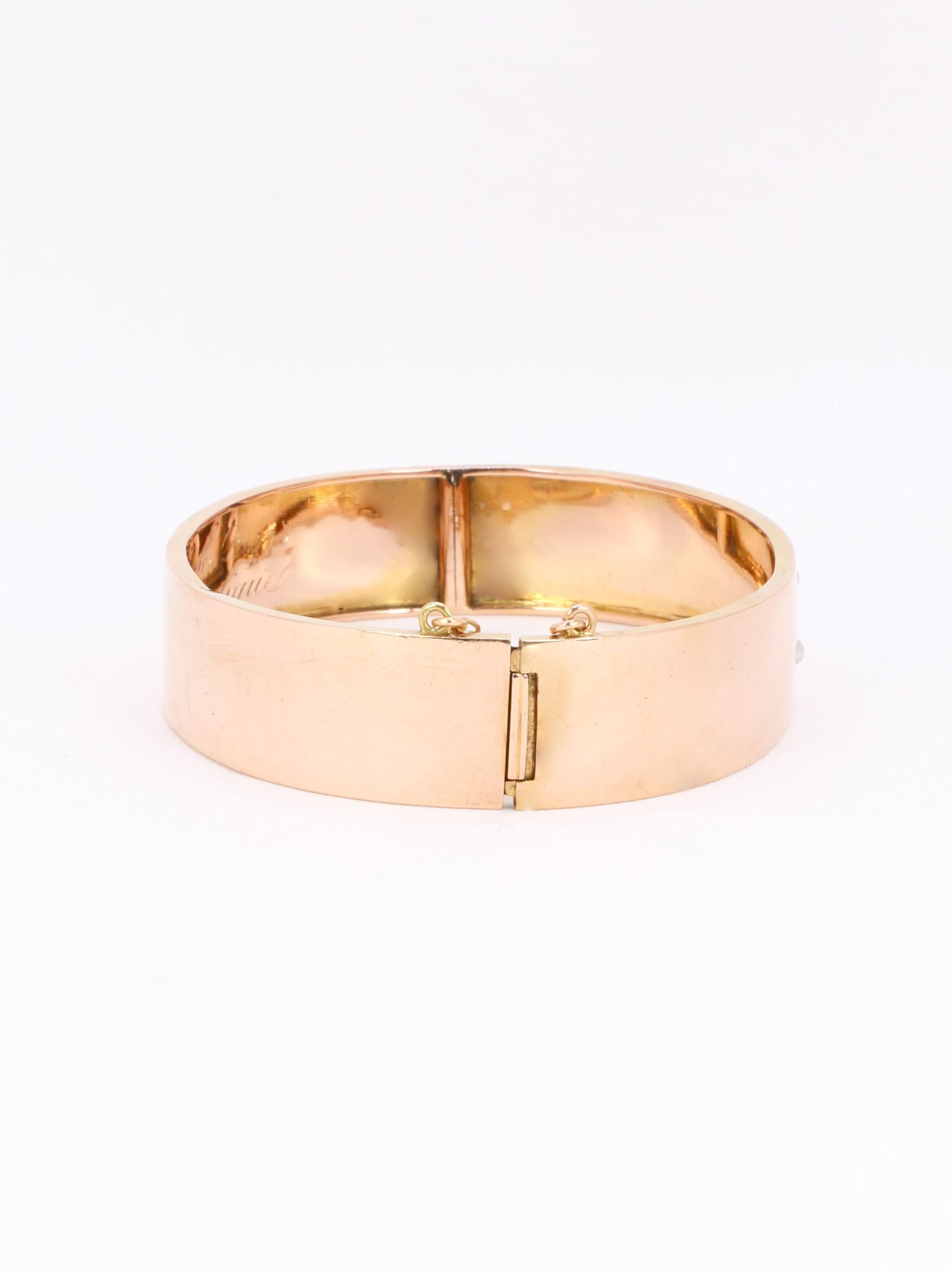 Bracelet jonc maçonnique or rose perles fines