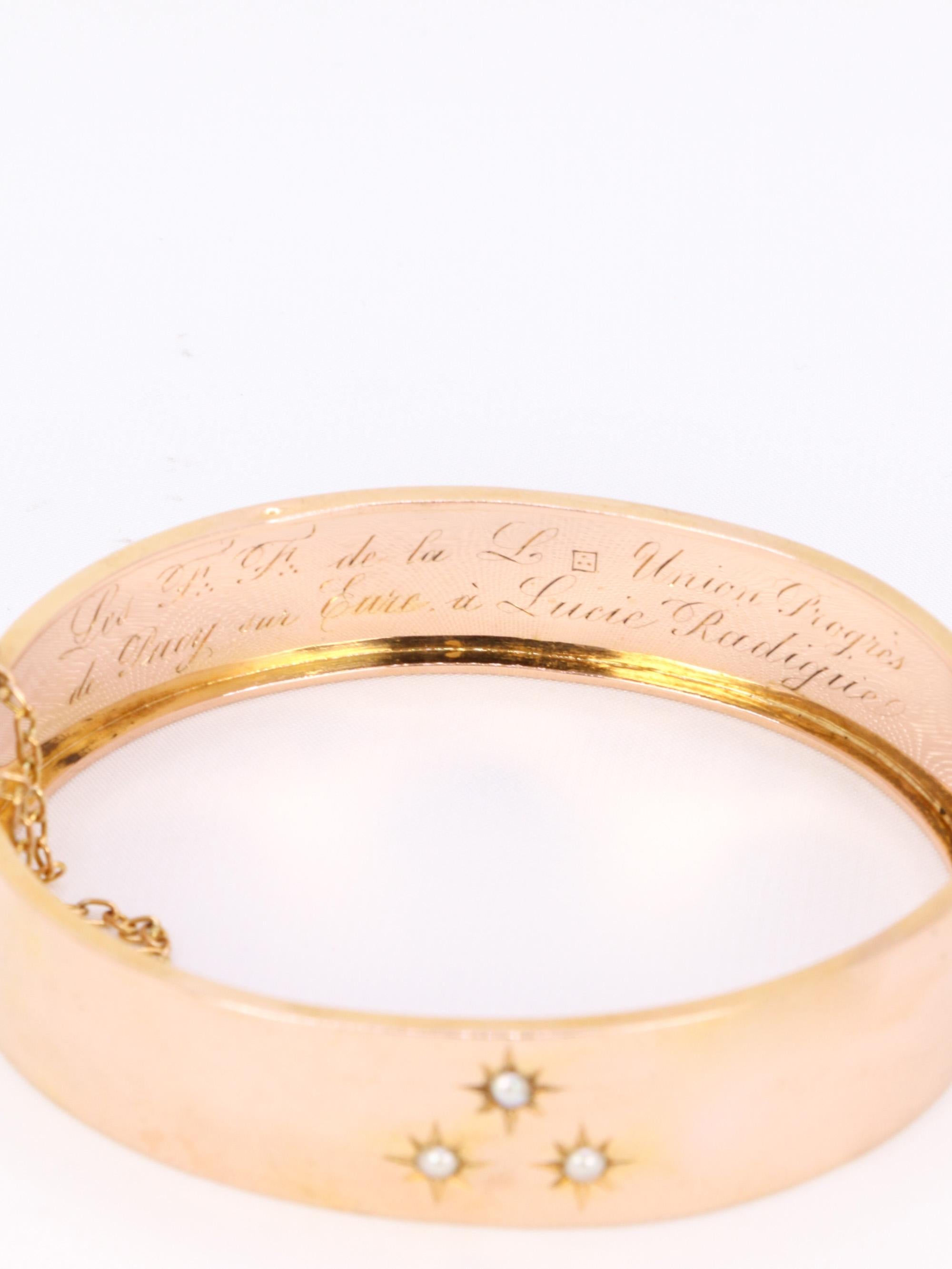Bracelet jonc maçonnique or rose perles fines