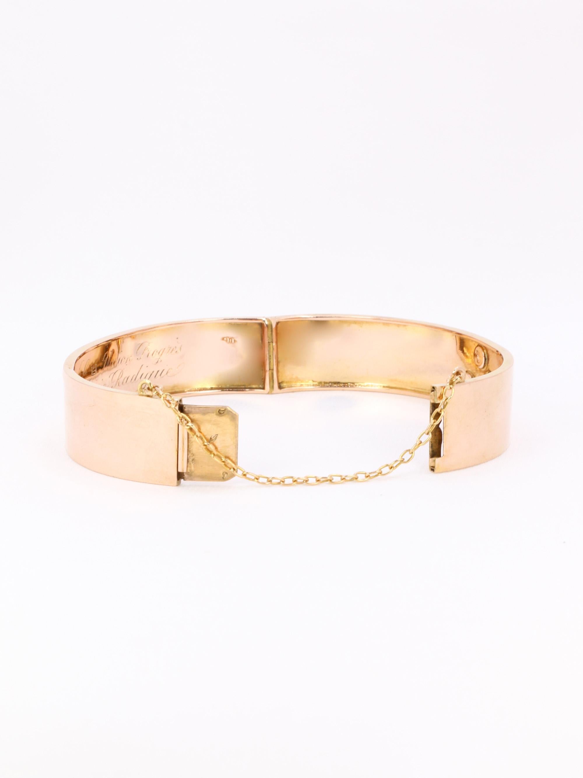 Bracelet jonc maçonnique or rose perles fines
