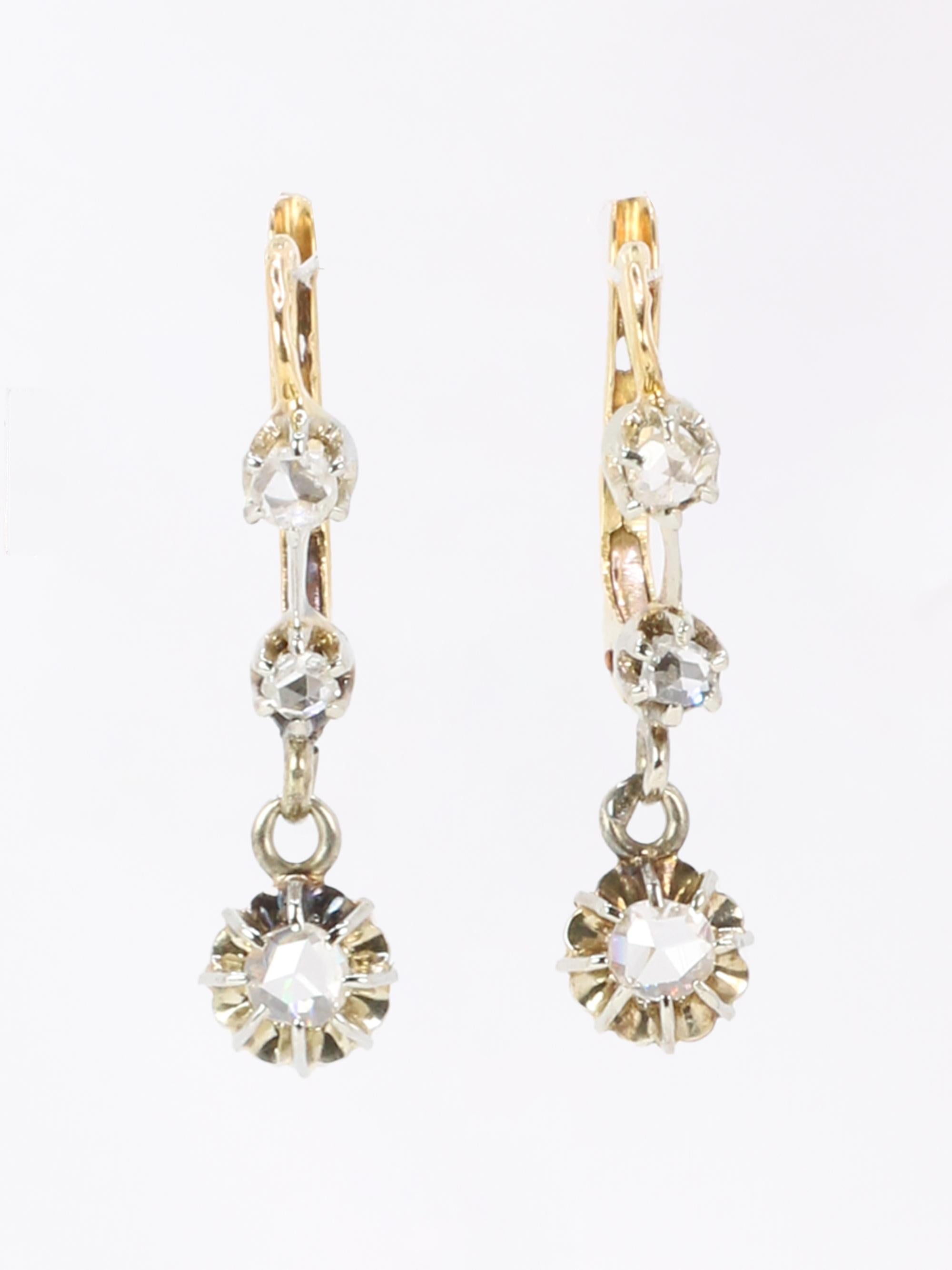 Dormeuses diamants taille rose or jaune