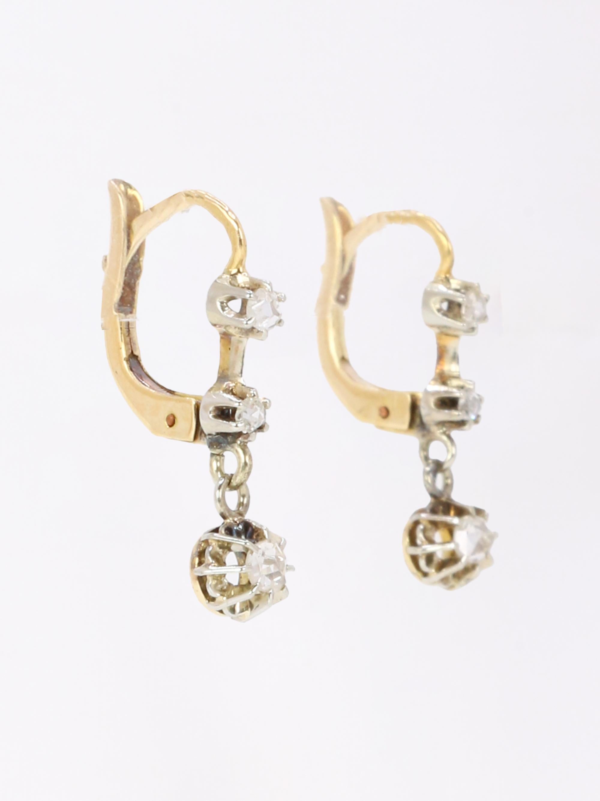 Dormeuses diamants taille rose or jaune