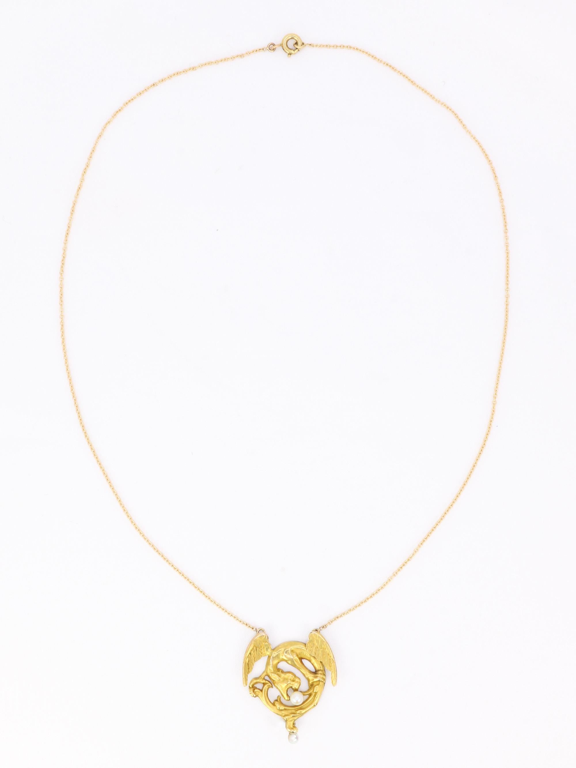 Collier Art Nouveau Chimère or jaune perles