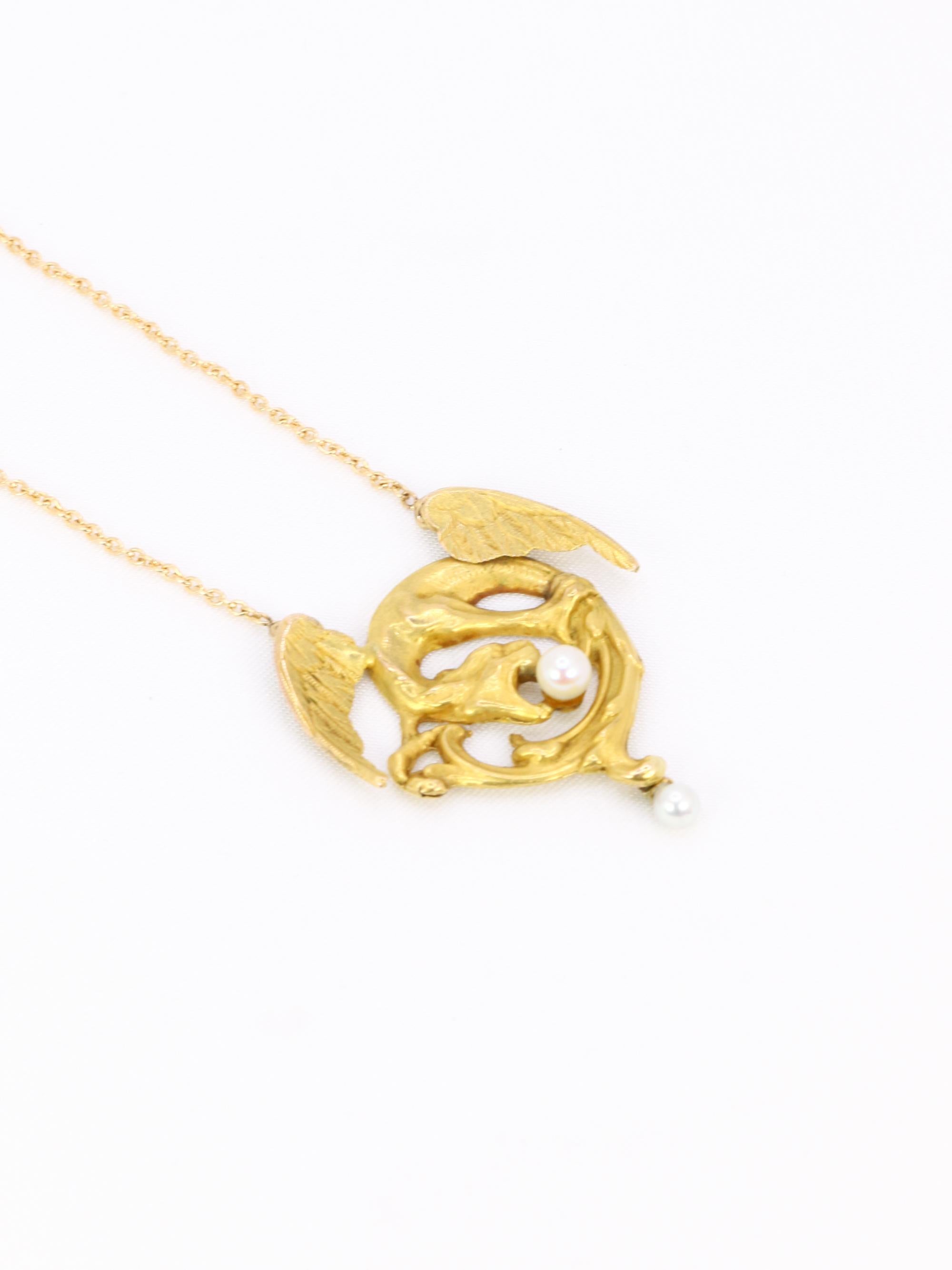 Collier Art Nouveau Chimère or jaune perles