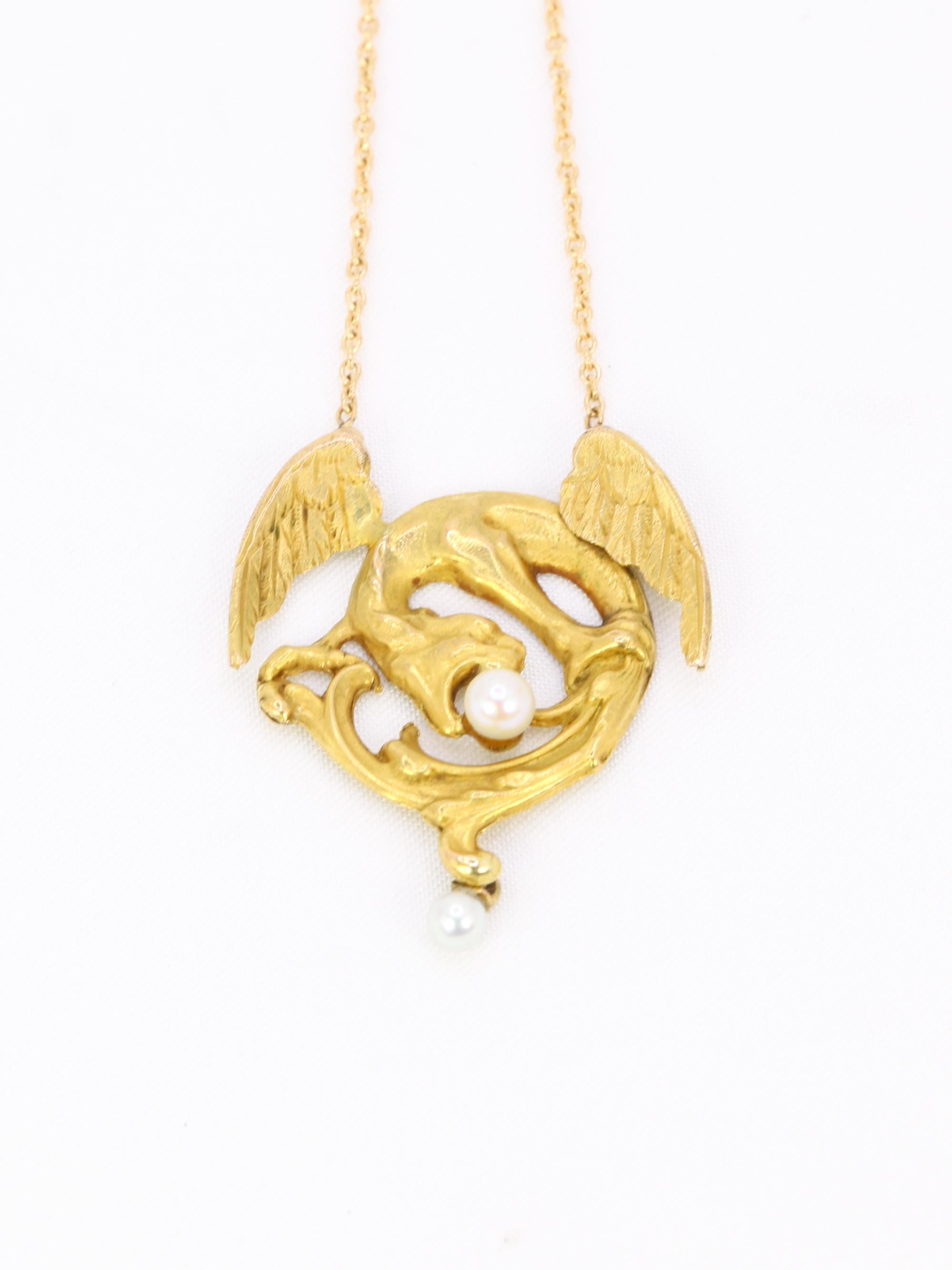 Collier Art Nouveau Chimère or jaune perles