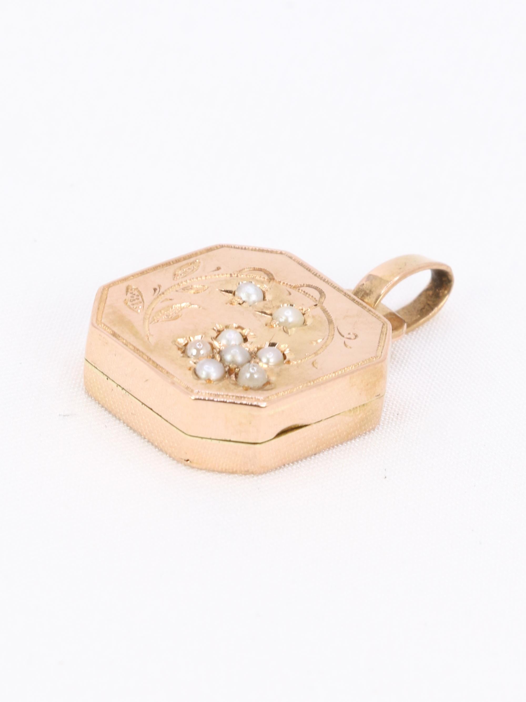 Pendentif Art Nouveau porte photo or rose perles fines