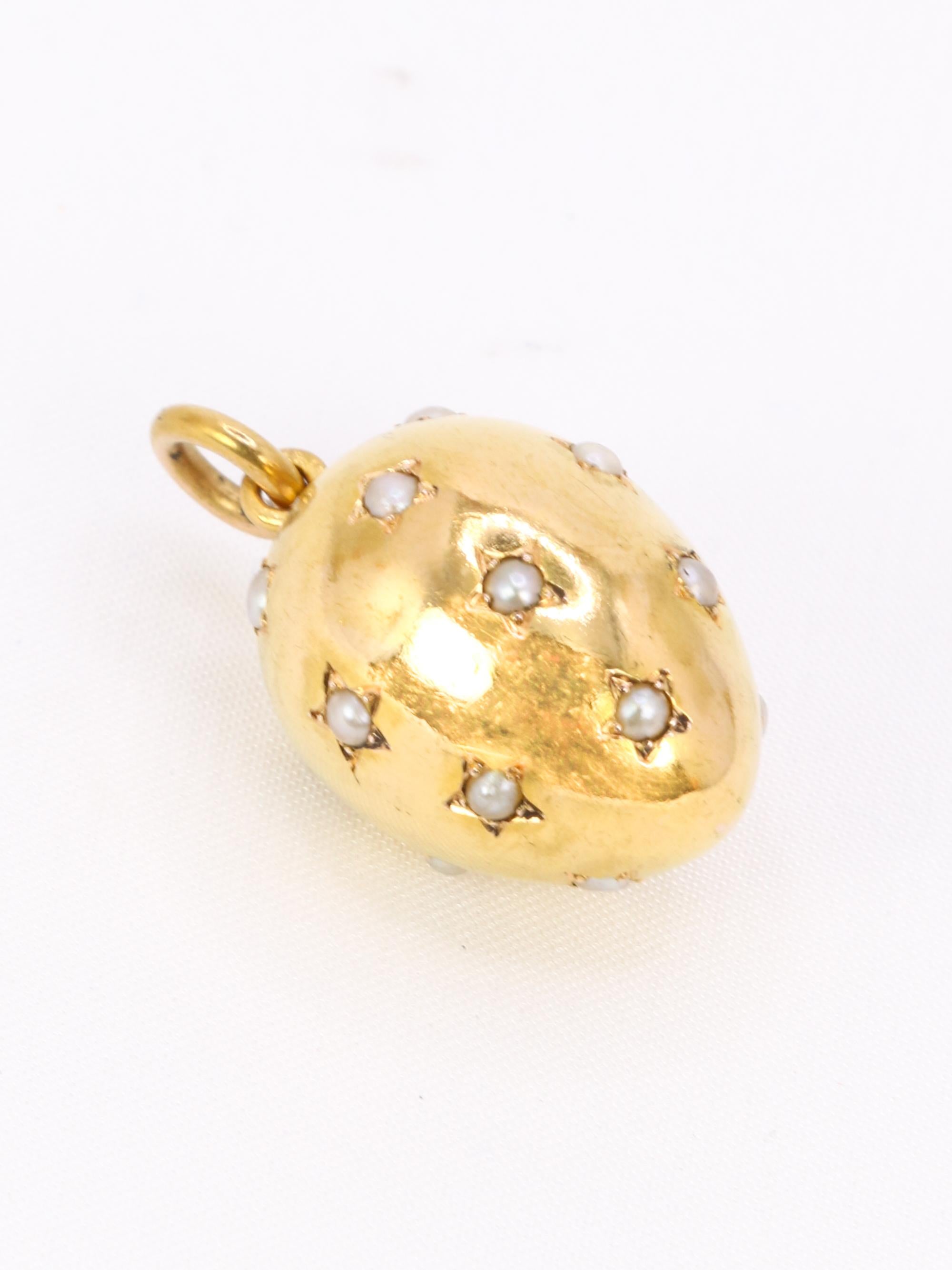Pendentif œuf or jaune perles fines