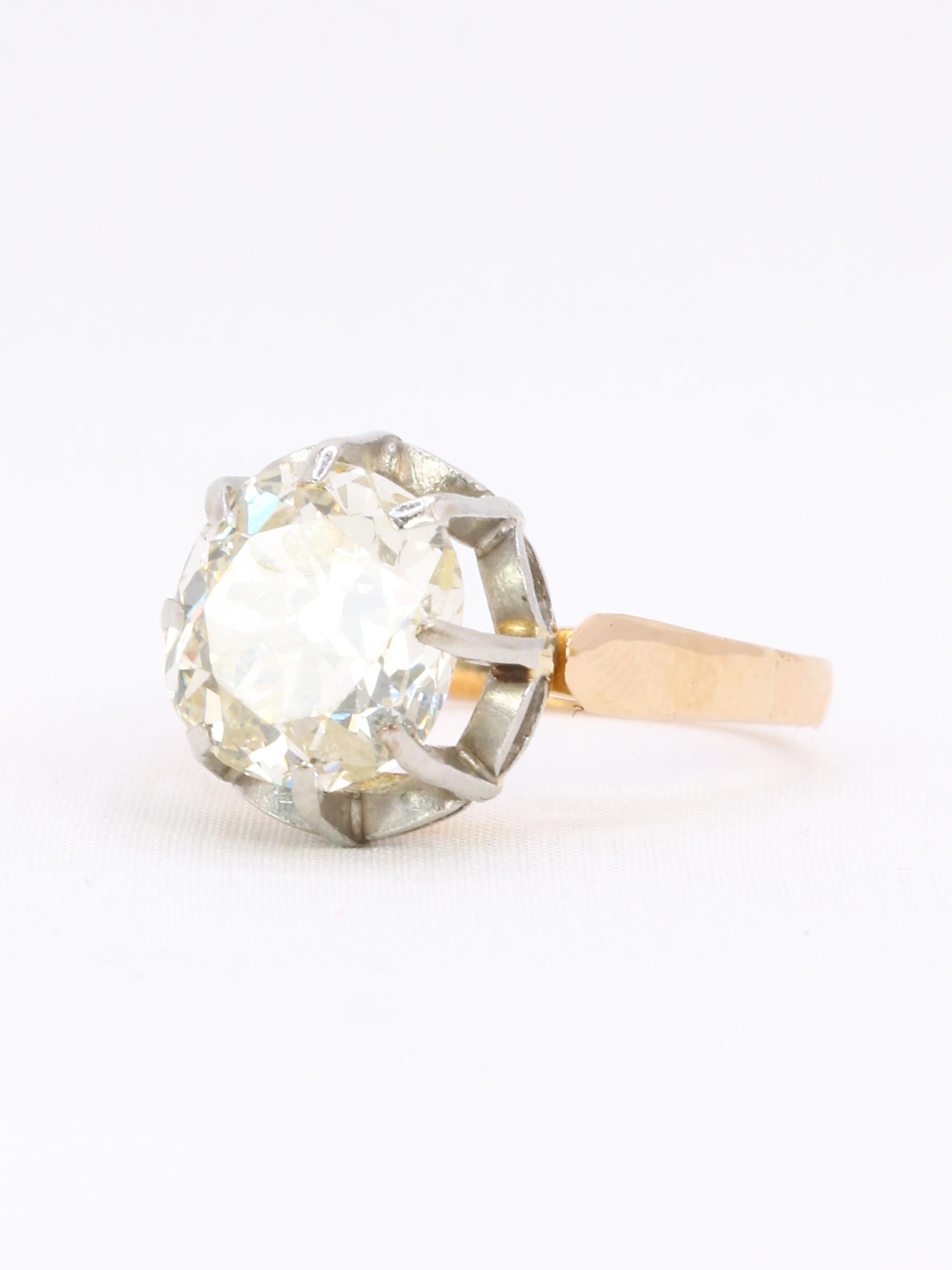 Bague solitaire diamant taille ancienne Old Mine Cut 3,07 carats