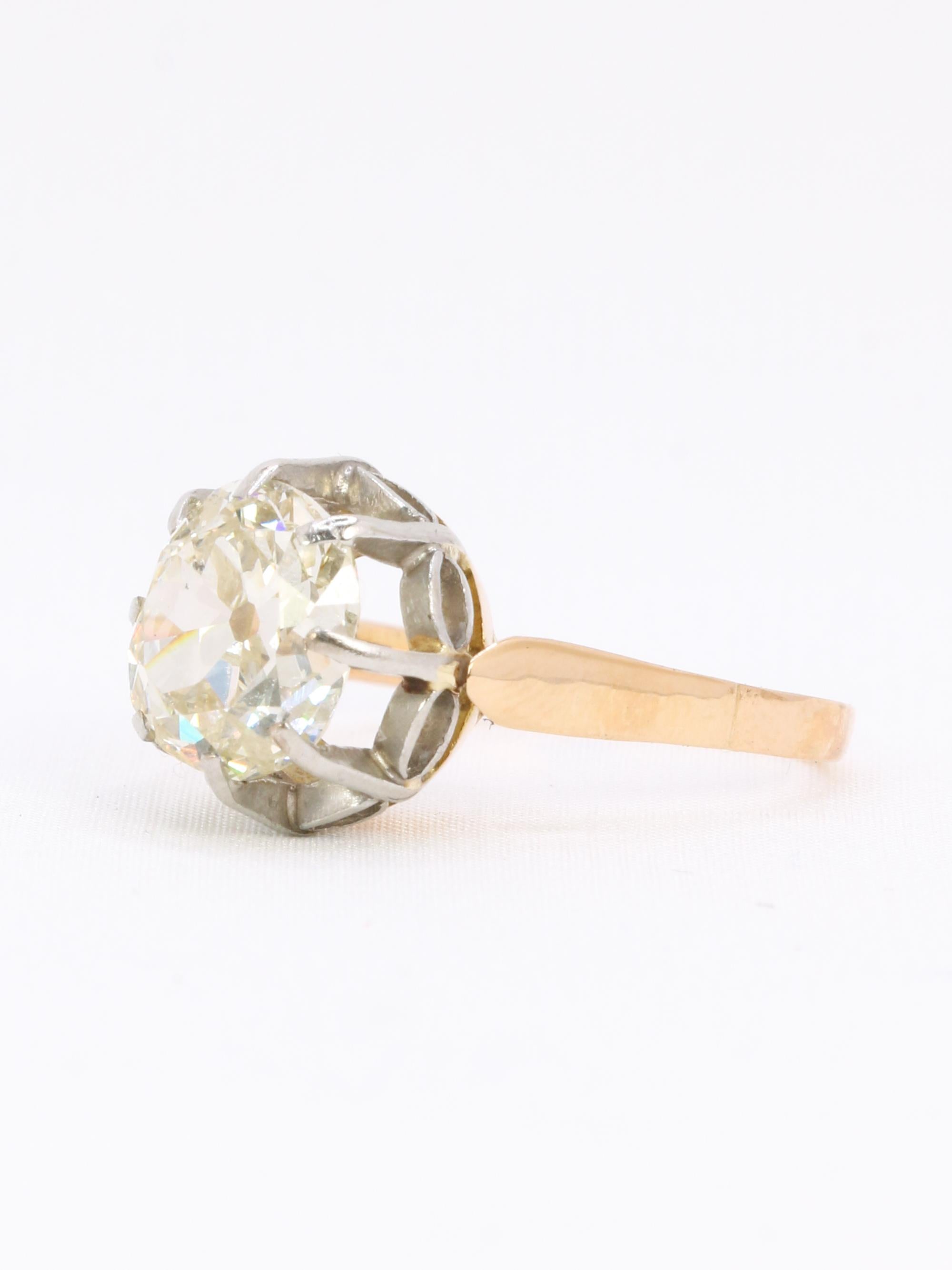 Bague solitaire diamant taille ancienne Old Mine Cut 3,07 carats