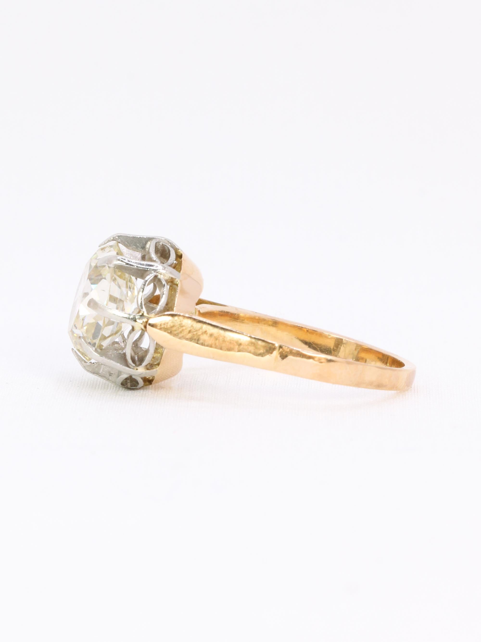 Bague solitaire diamant taille ancienne Old Mine Cut 3,07 carats