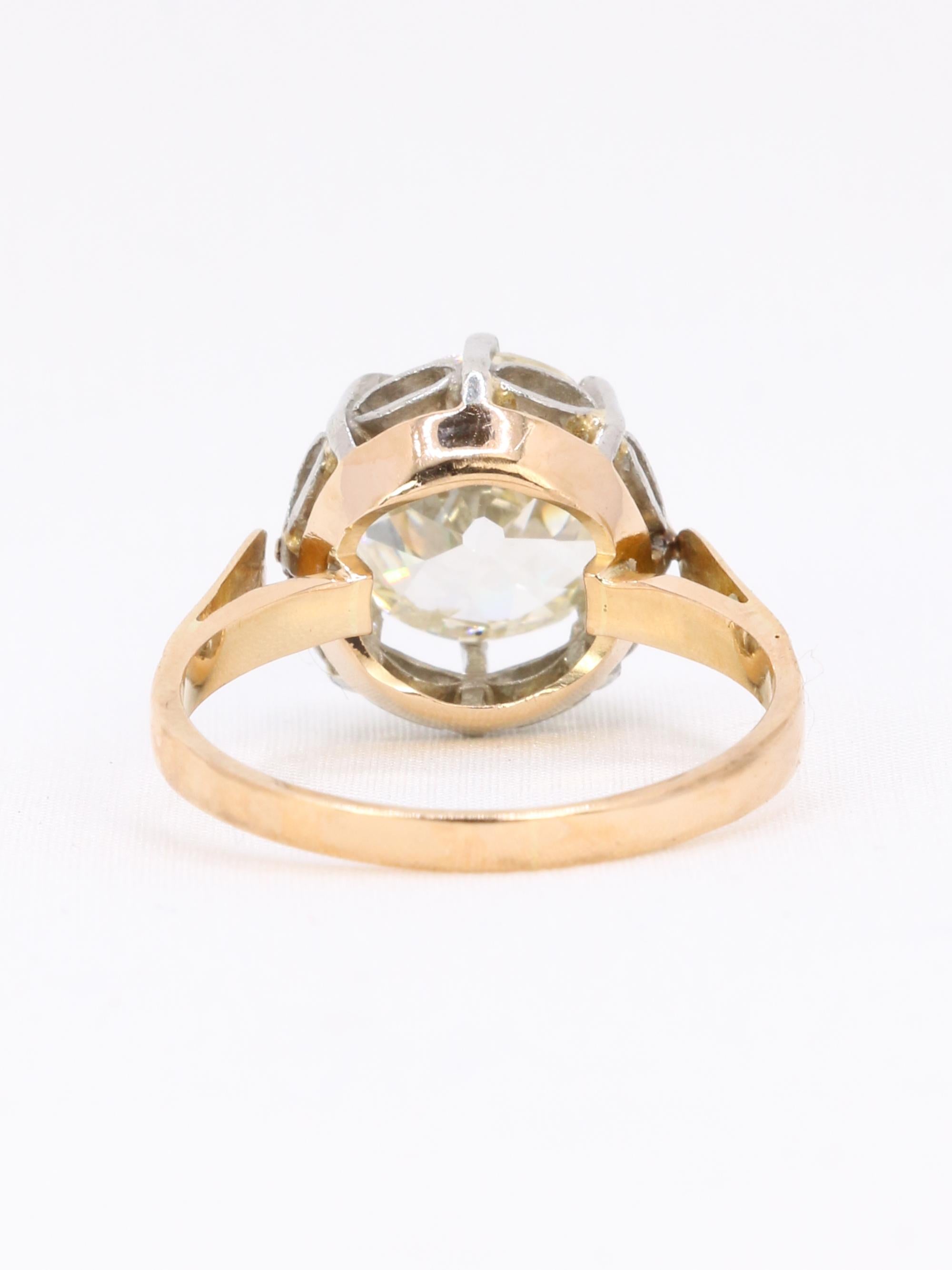 Bague solitaire diamant taille ancienne Old Mine Cut 3,07 carats