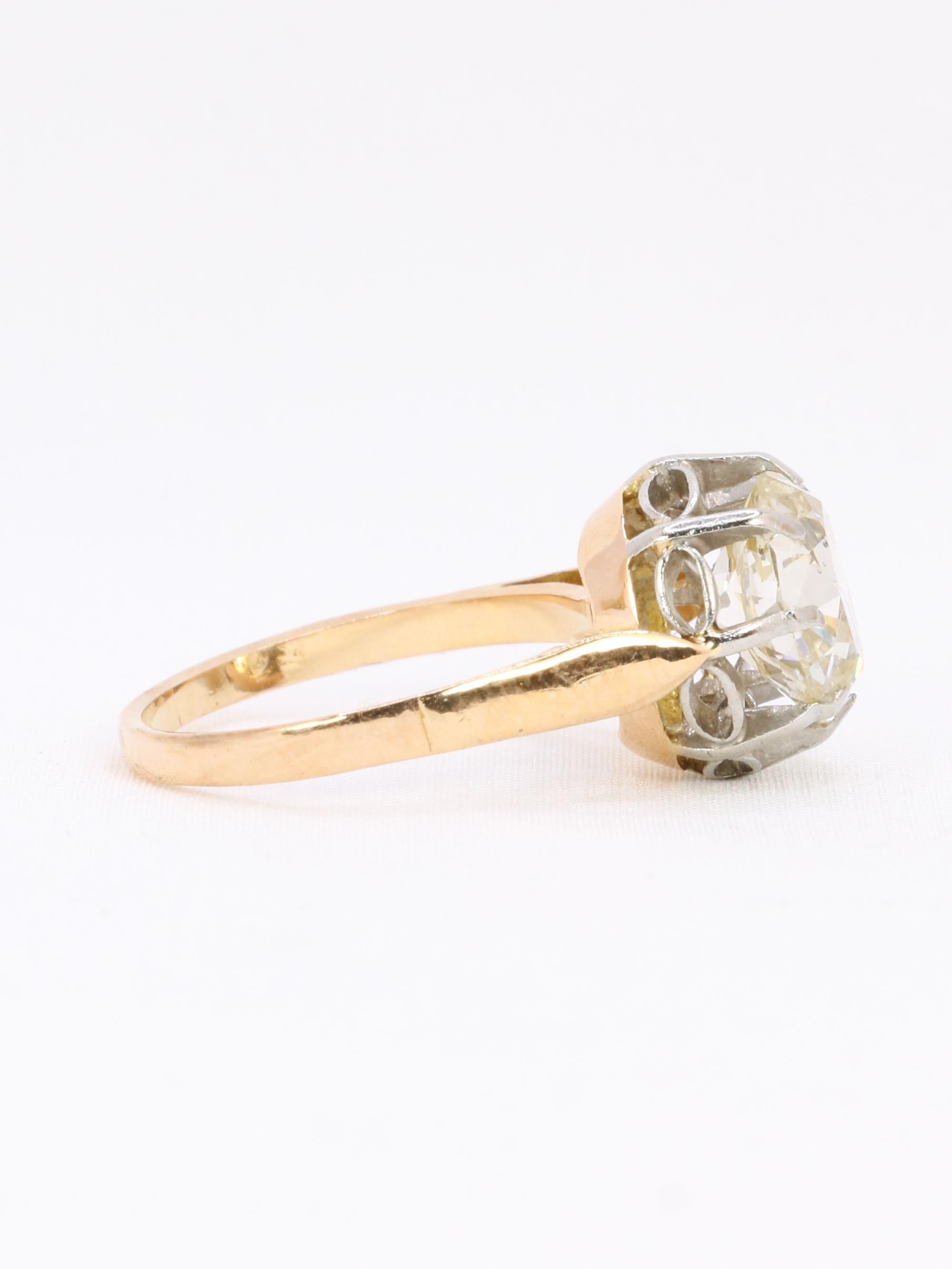 Bague solitaire diamant taille ancienne Old Mine Cut 3,07 carats
