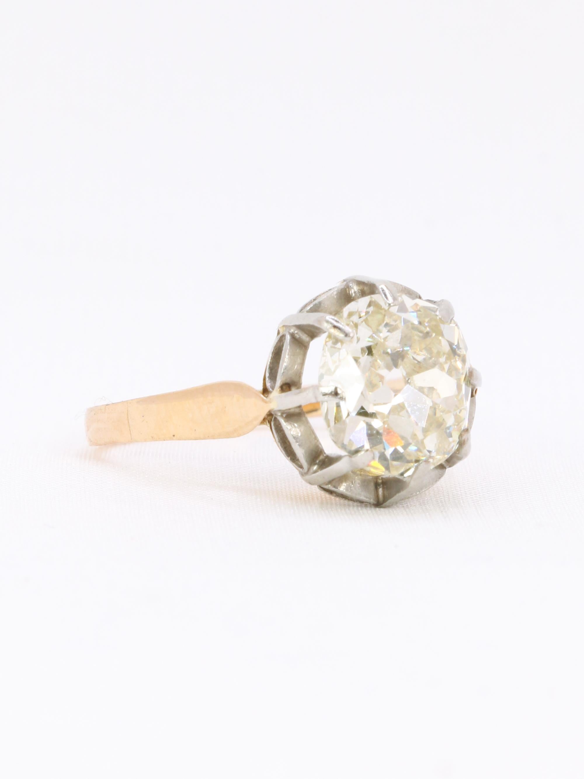 Bague solitaire diamant taille ancienne Old Mine Cut 3,07 carats