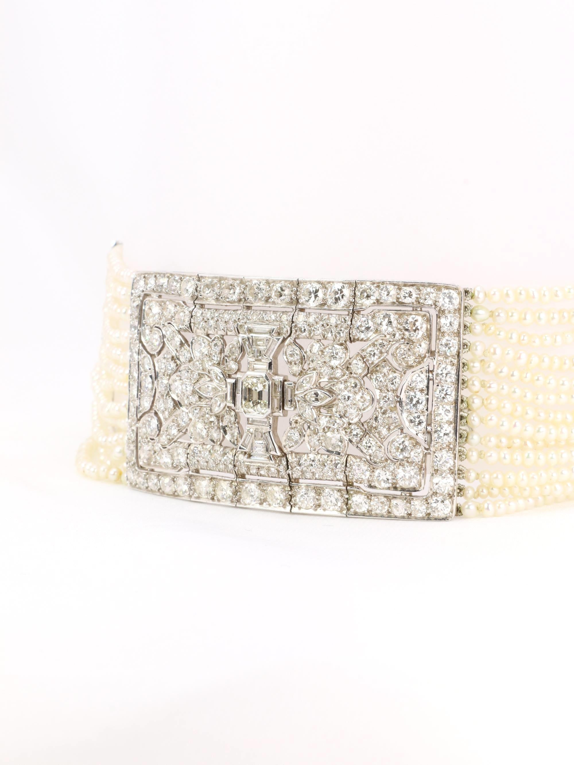Collier Art Déco diamants perles fines platine