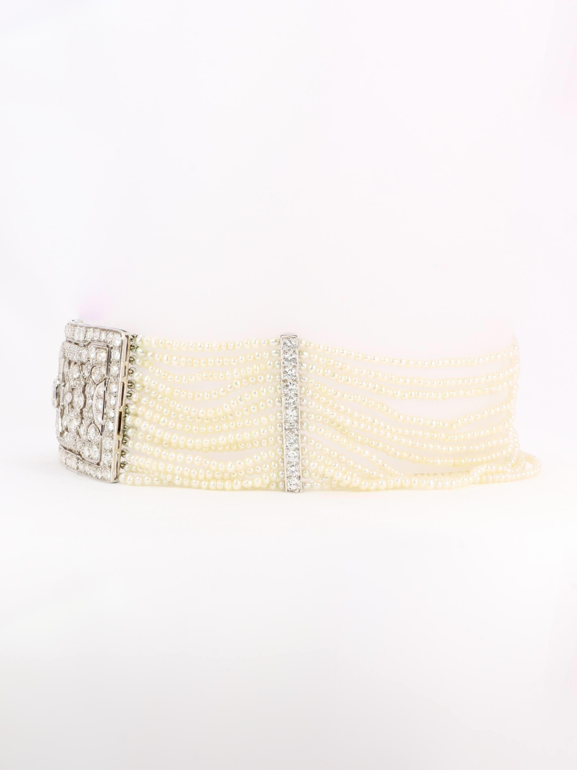 Collier Art Déco diamants perles fines platine