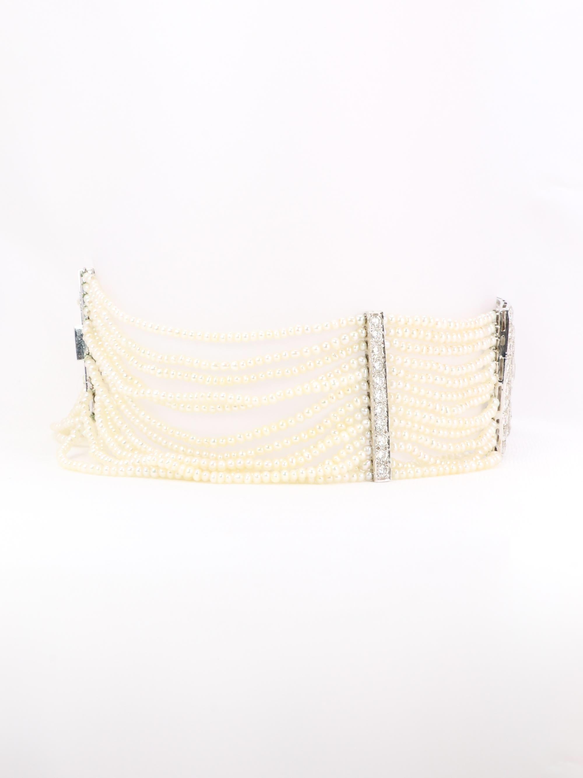 Collier Art Déco diamants perles fines platine