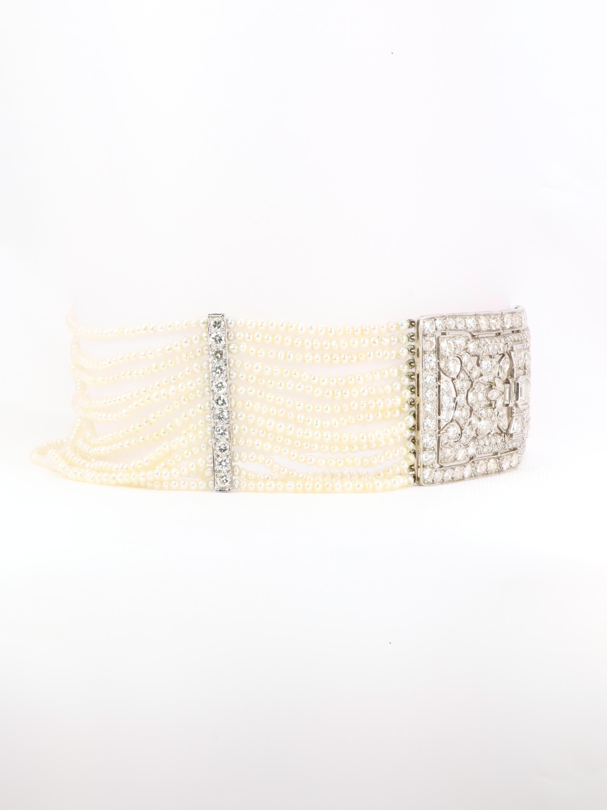 Collier Art Déco diamants perles fines platine