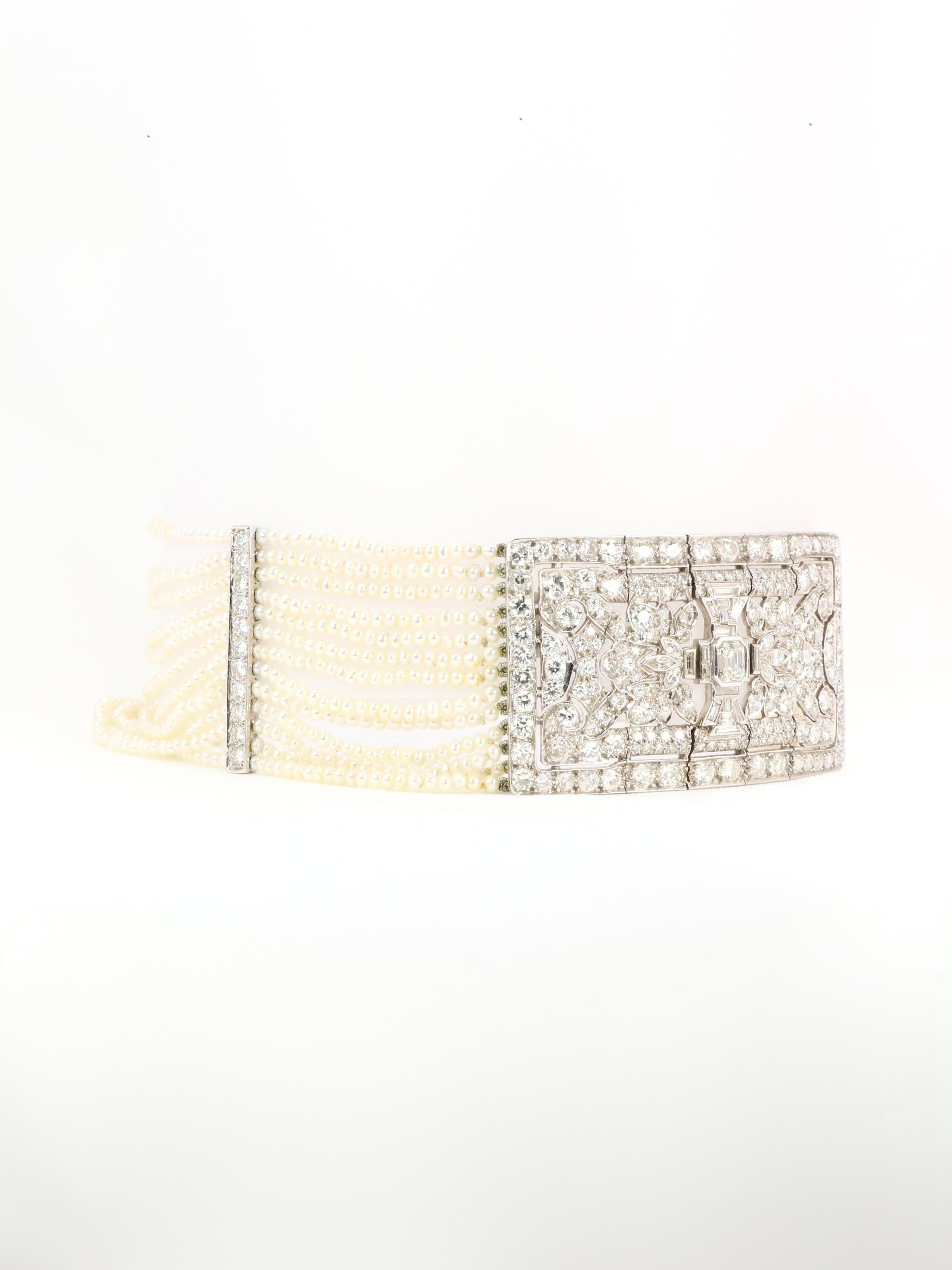 Collier Art Déco diamants perles fines platine