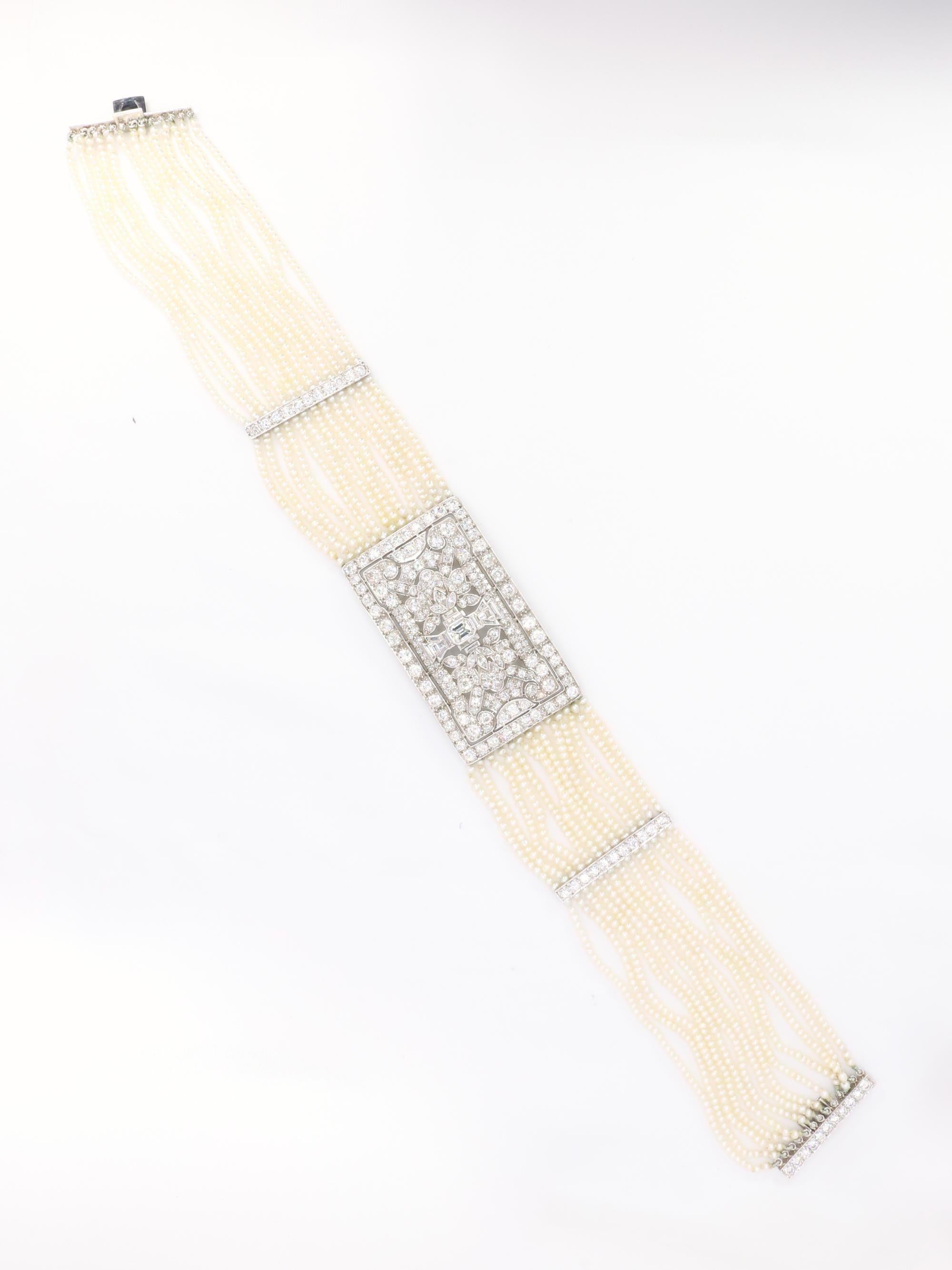 Collier Art Déco diamants perles fines platine