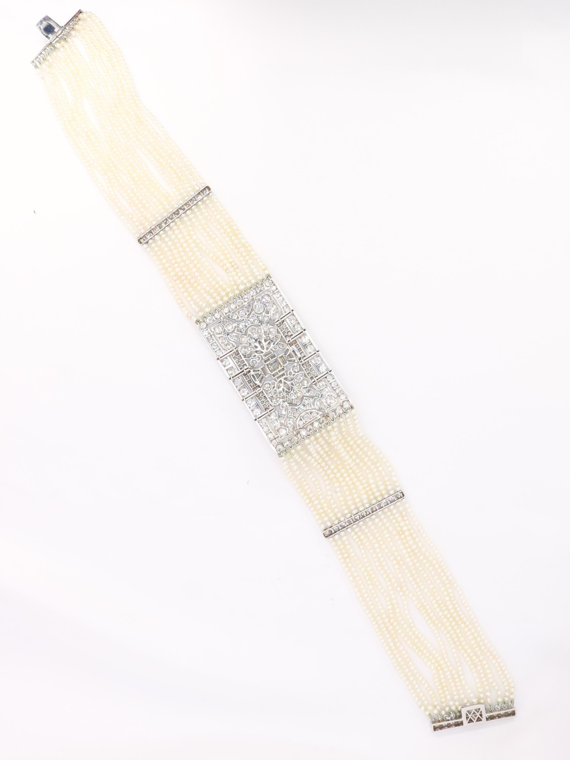 Collier Art Déco diamants perles fines platine