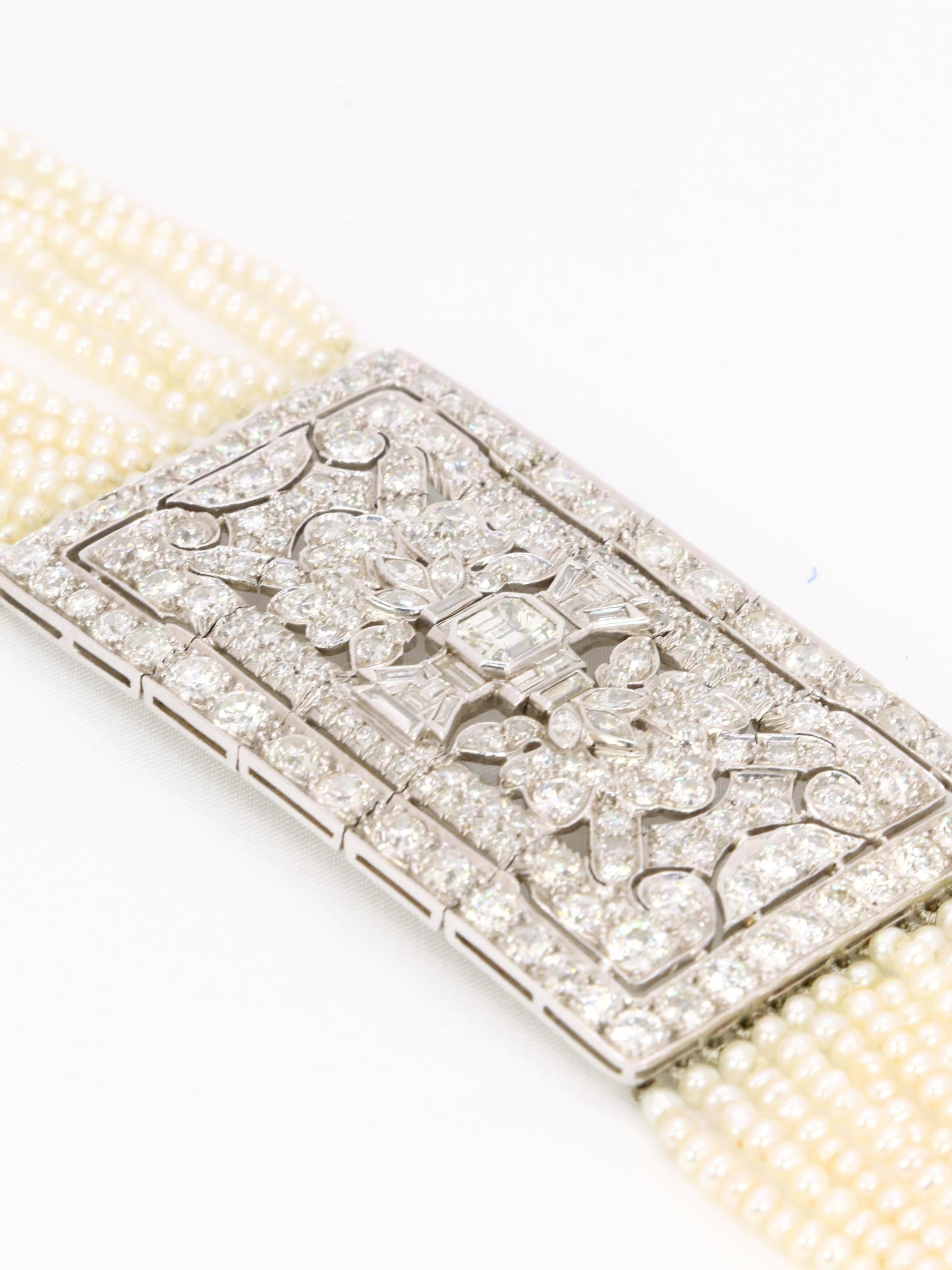 Collier Art Déco diamants perles fines platine