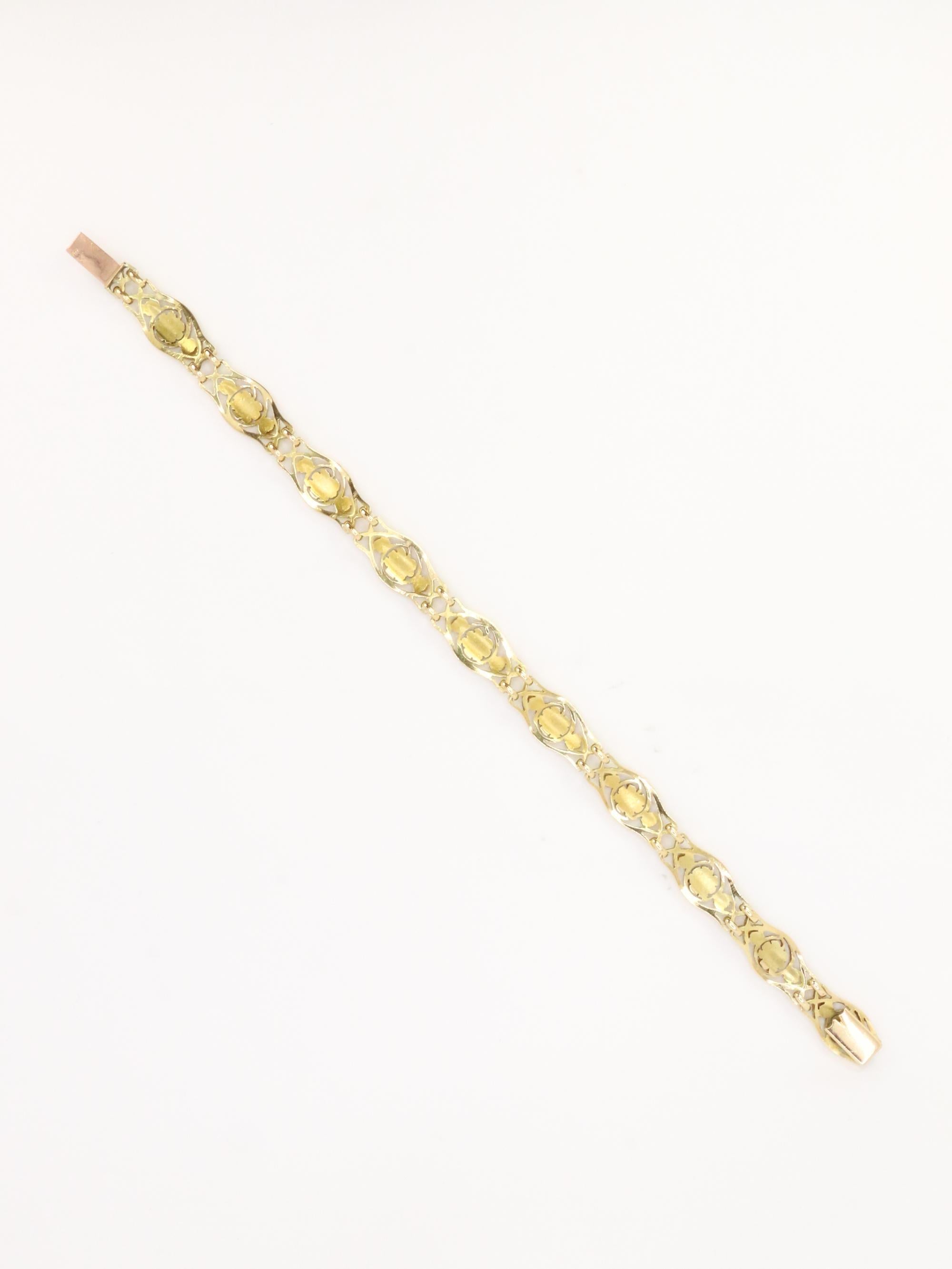 Bracelet Art Nouveau or jaune maille feuille de lierre