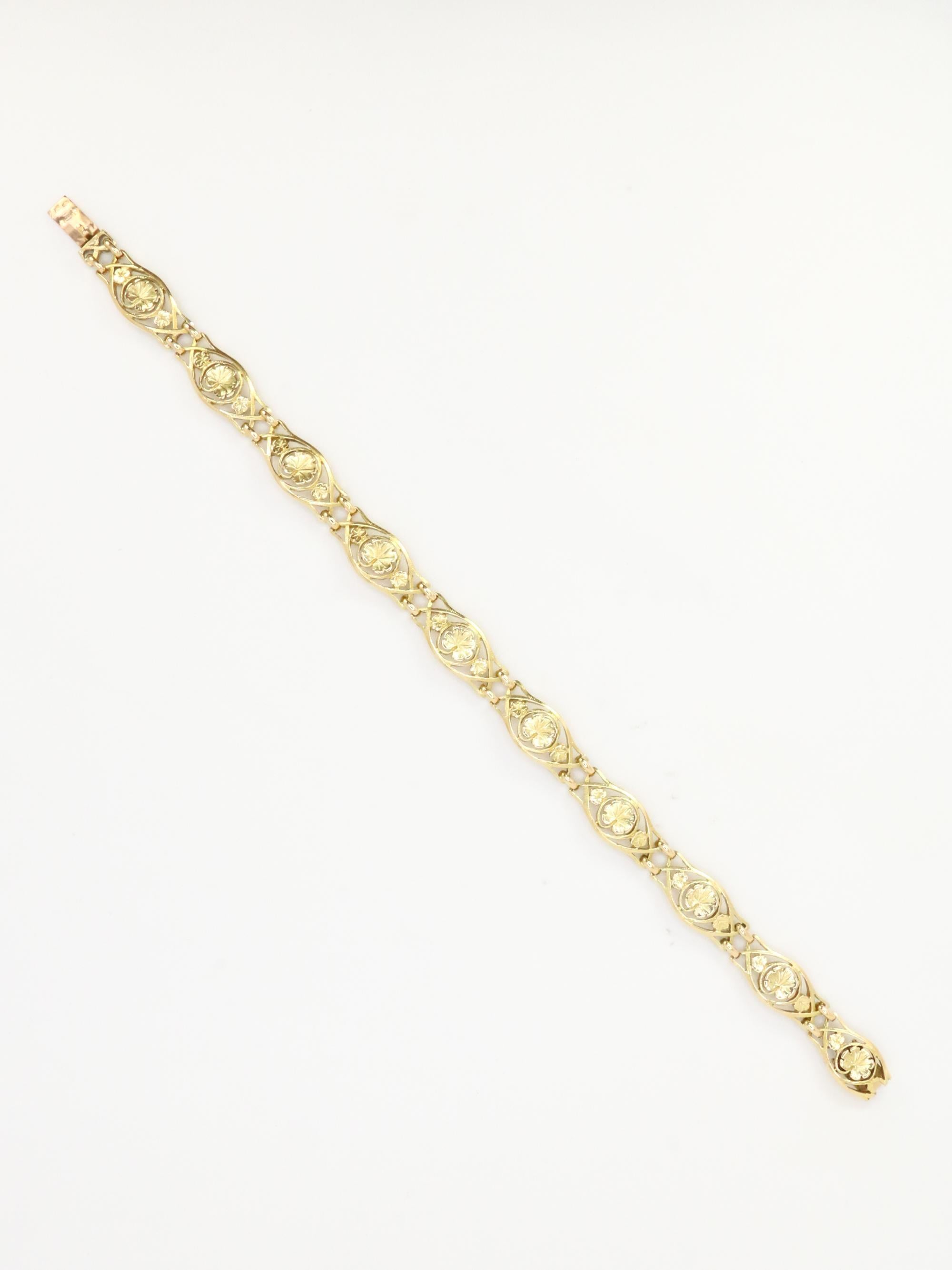 Bracelet Art Nouveau or jaune maille feuille de lierre
