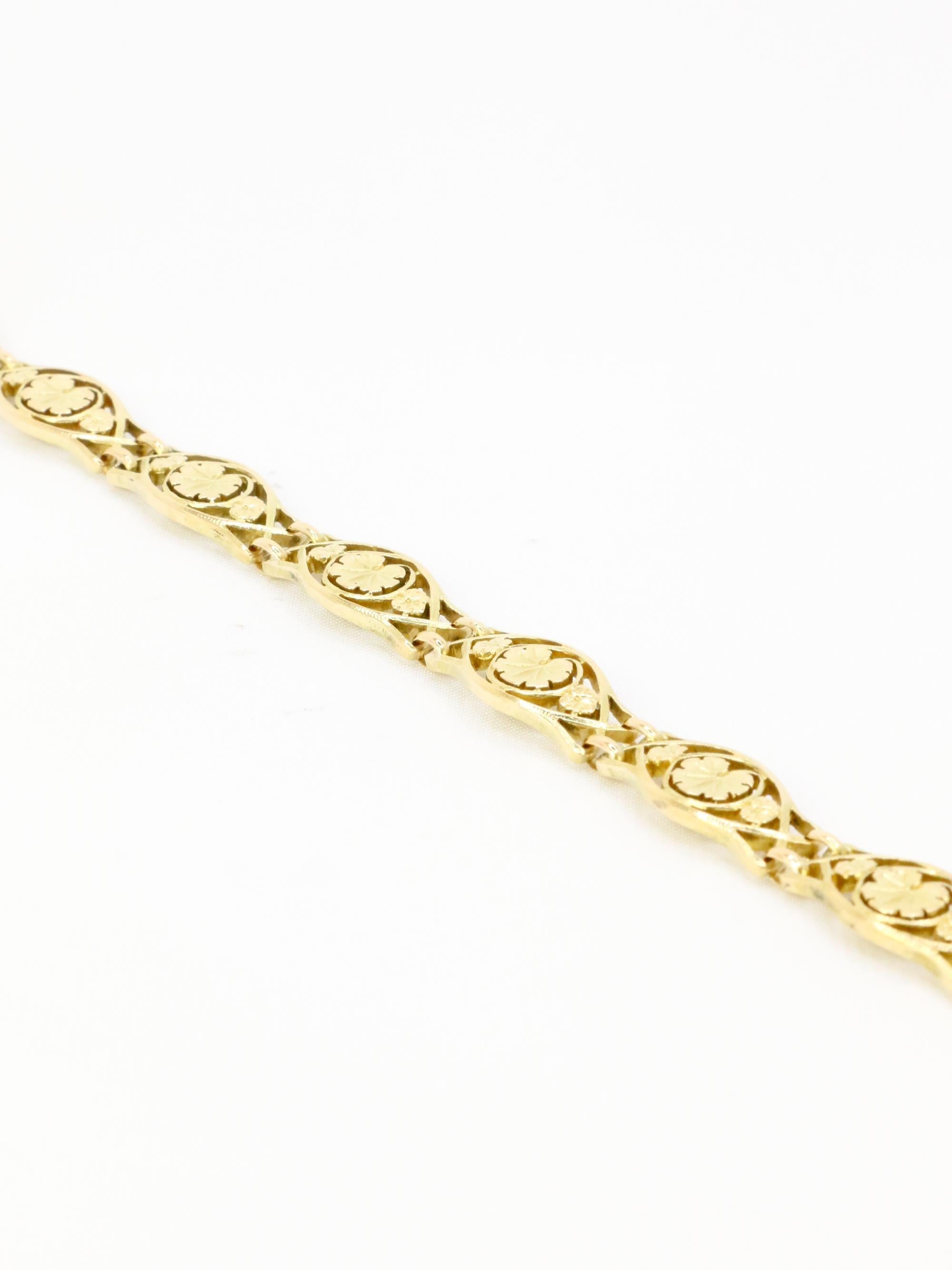 Bracelet Art Nouveau or jaune maille feuille de lierre