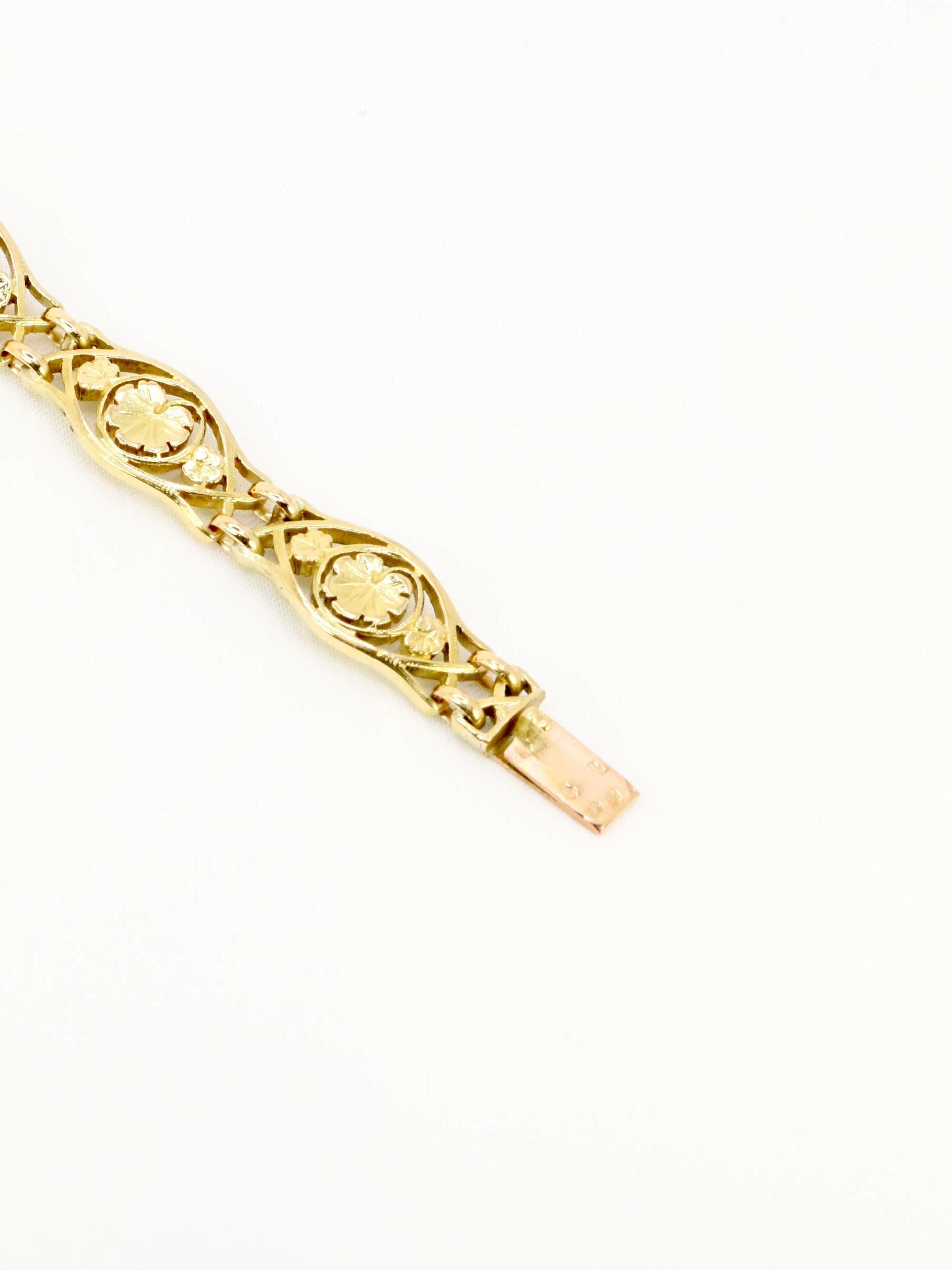 Bracelet Art Nouveau or jaune maille feuille de lierre