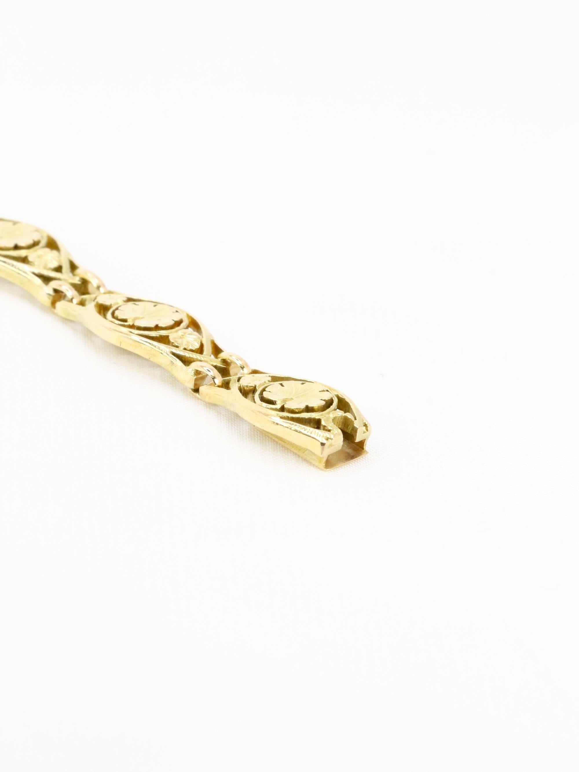 Bracelet Art Nouveau or jaune maille feuille de lierre