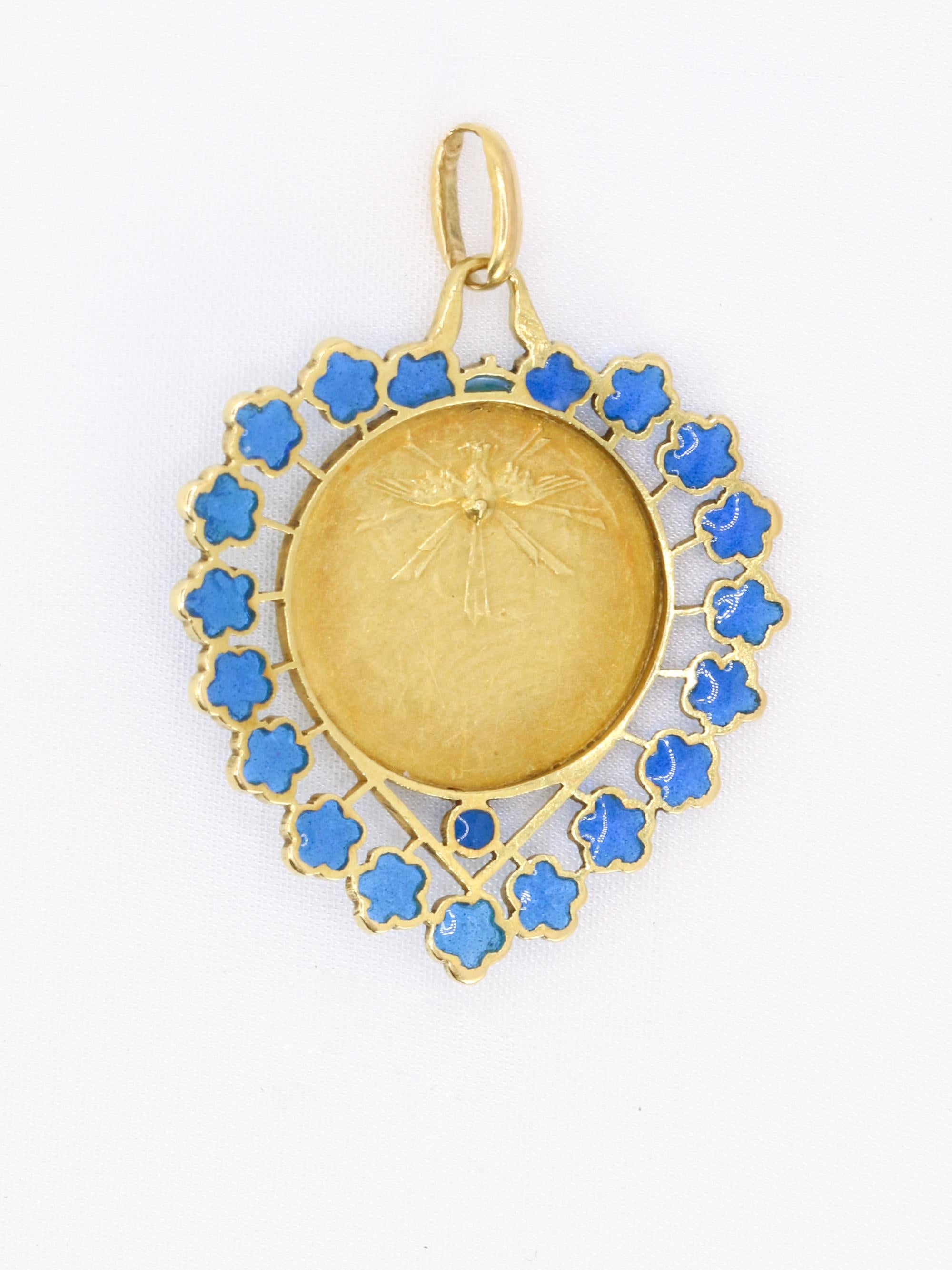 BECKER Médaille Art Nouveau Coeur émail bleu