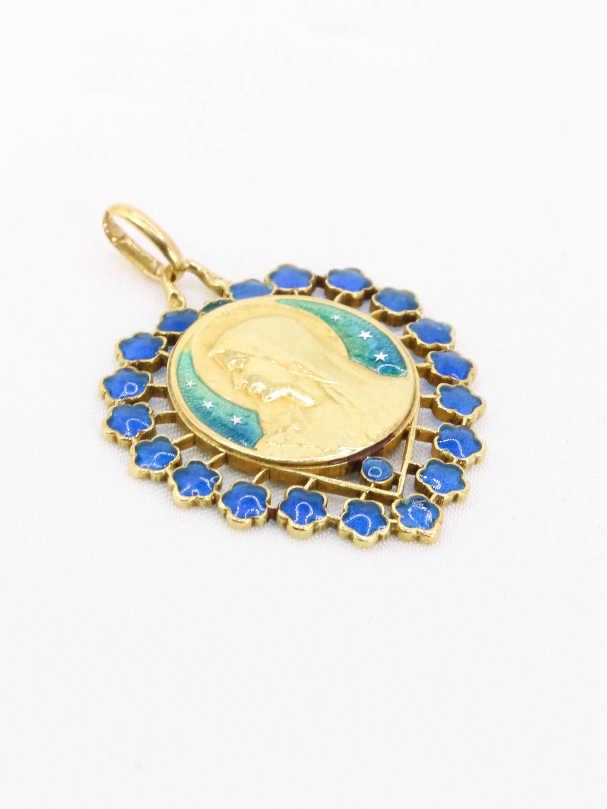 BECKER Médaille Art Nouveau Coeur émail bleu