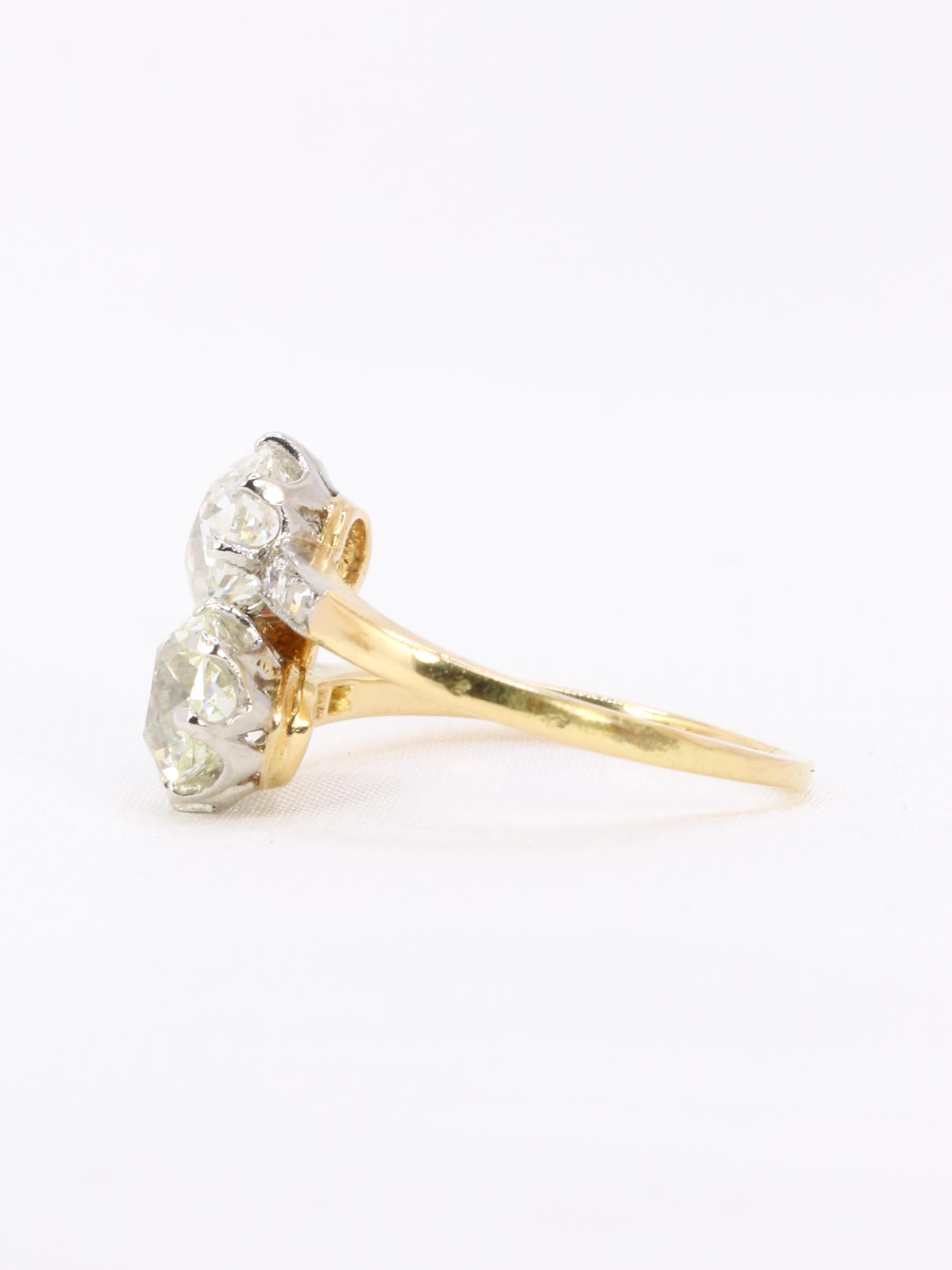Bague ancienne toi et moi diamants taille ancienne 2,60 carats