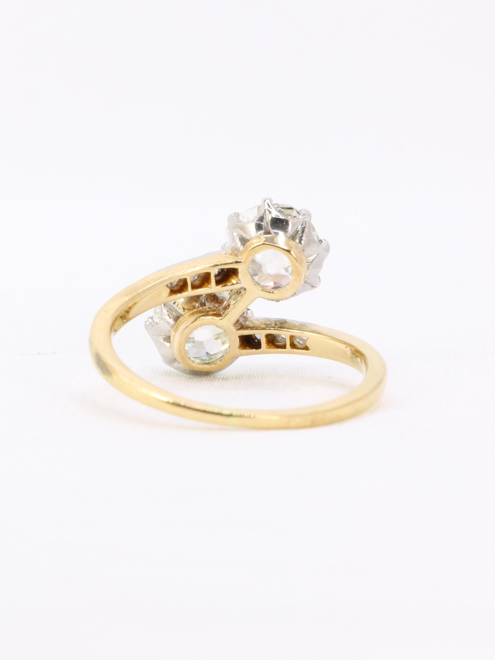 Bague ancienne toi et moi diamants taille ancienne 2,60 carats