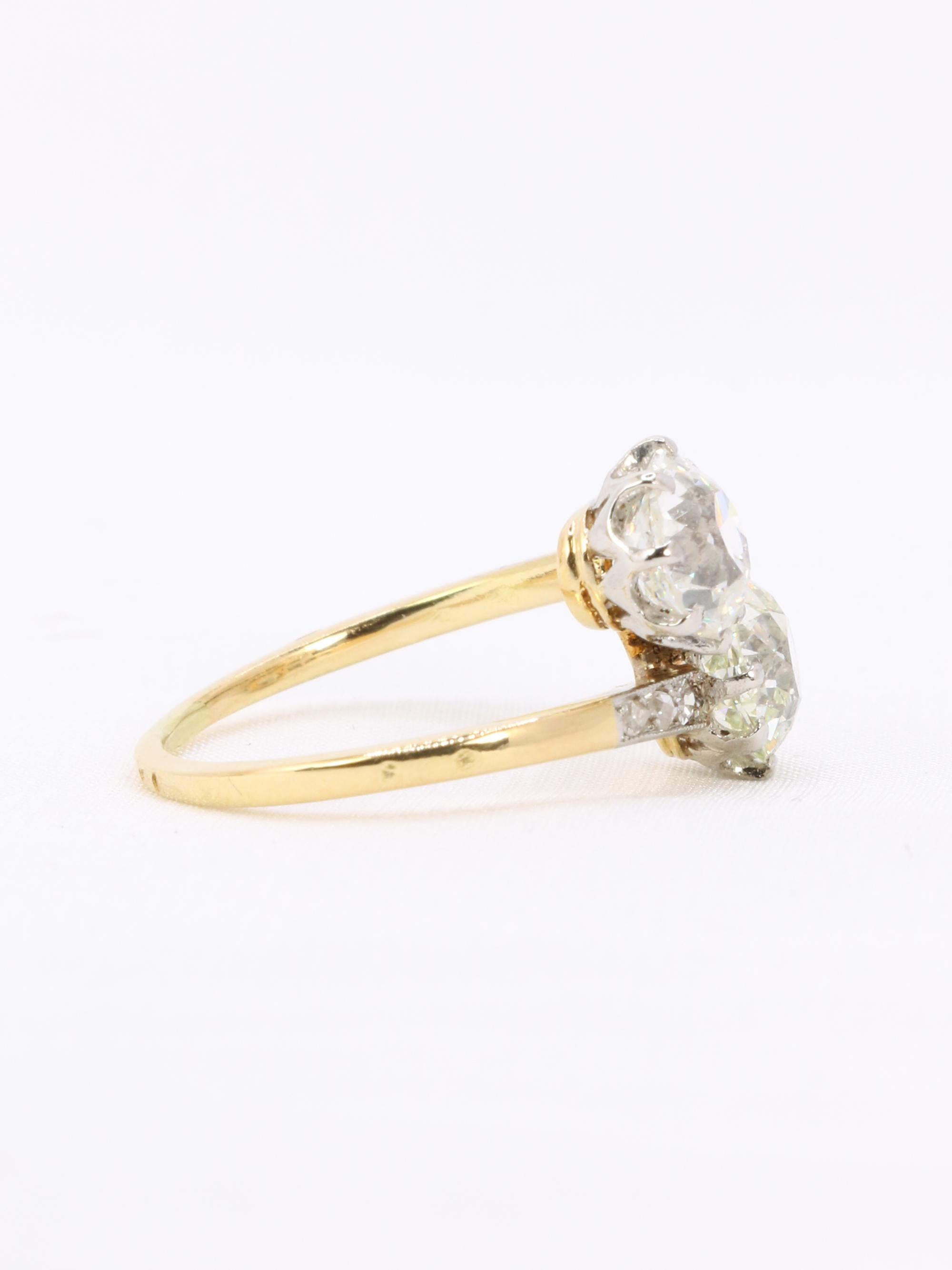 Bague ancienne toi et moi diamants taille ancienne 2,60 carats
