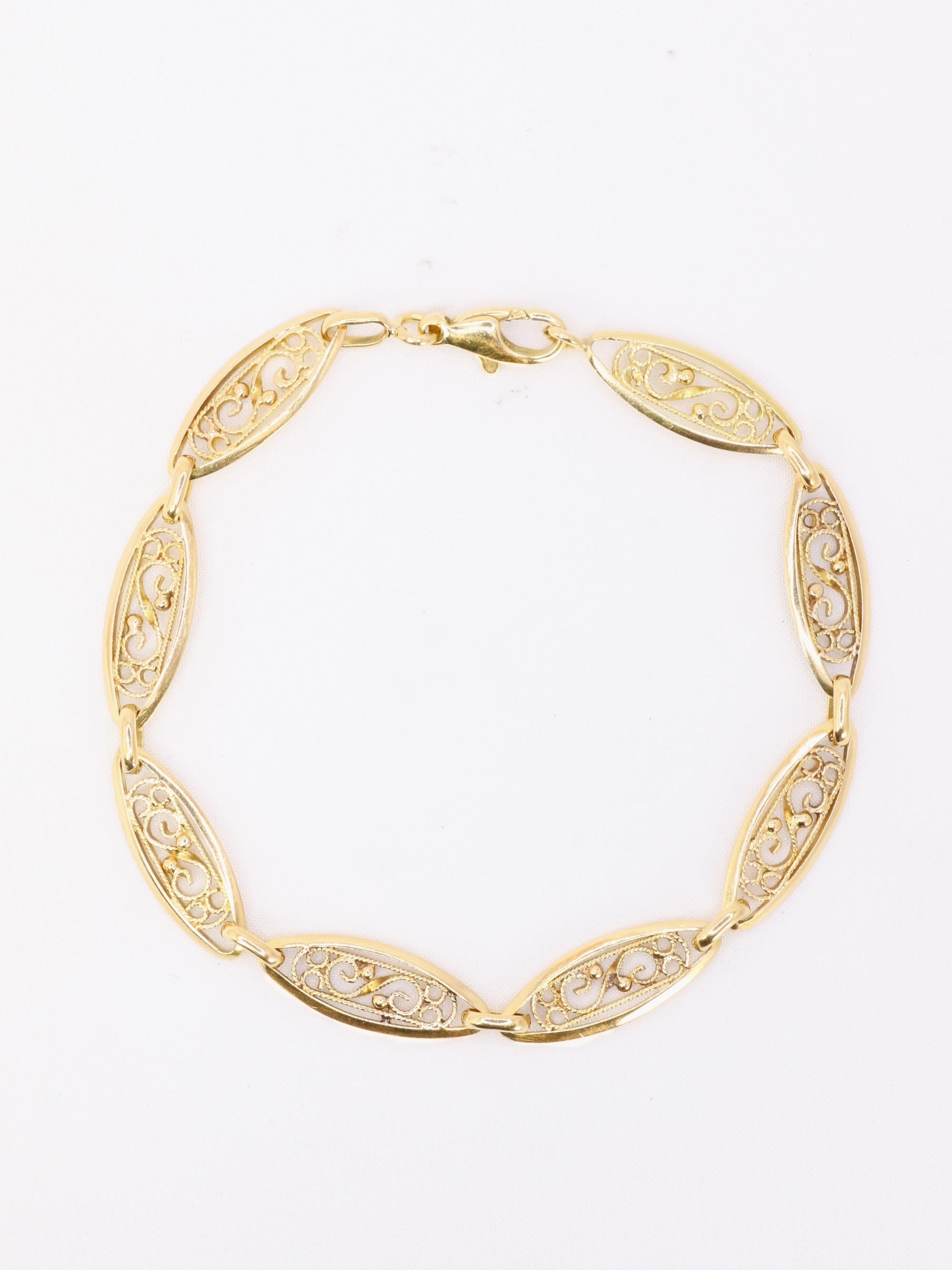Bracelet chaîne maille filigrane or jaune