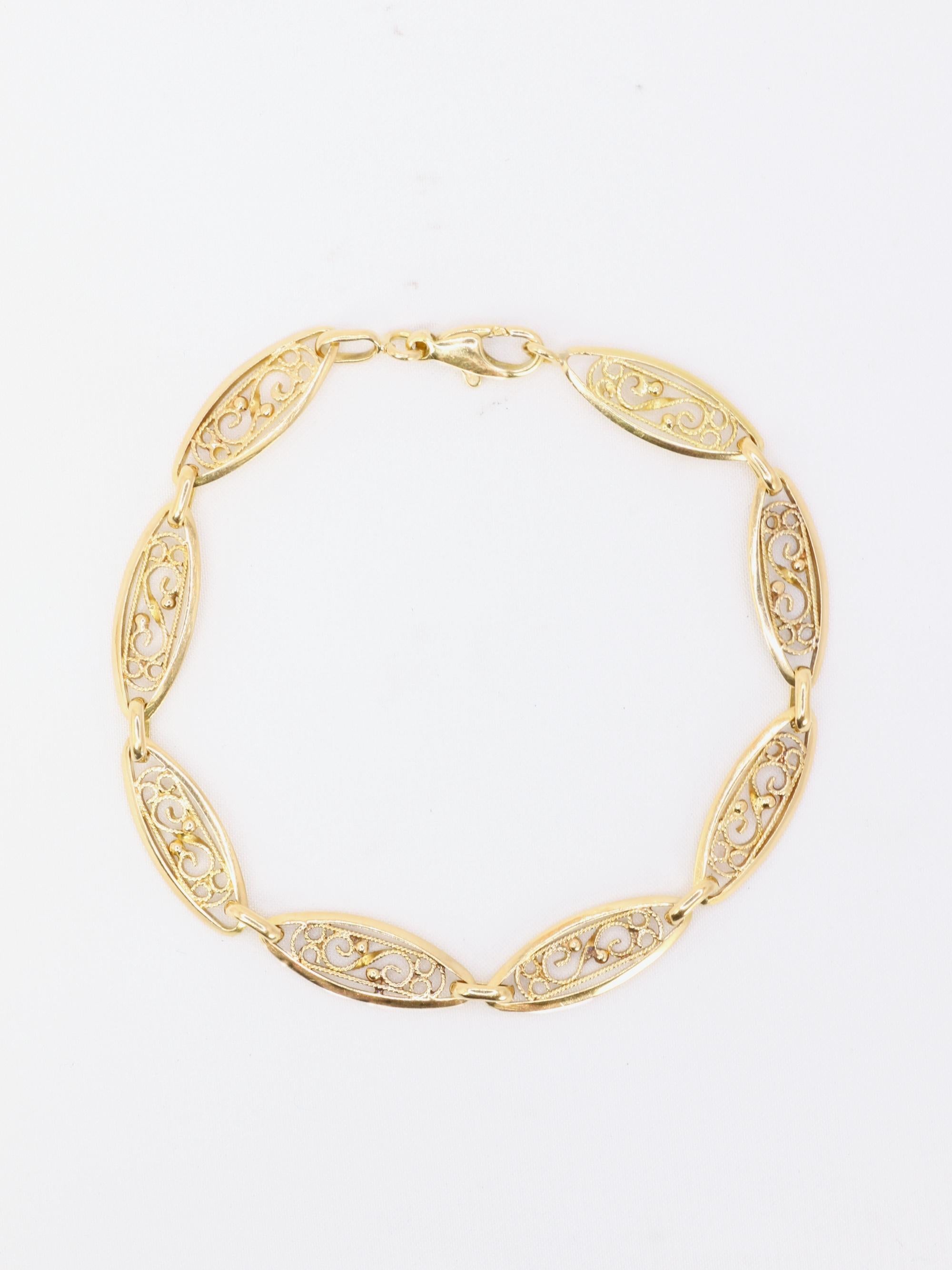 Bracelet chaîne maille filigrane or jaune
