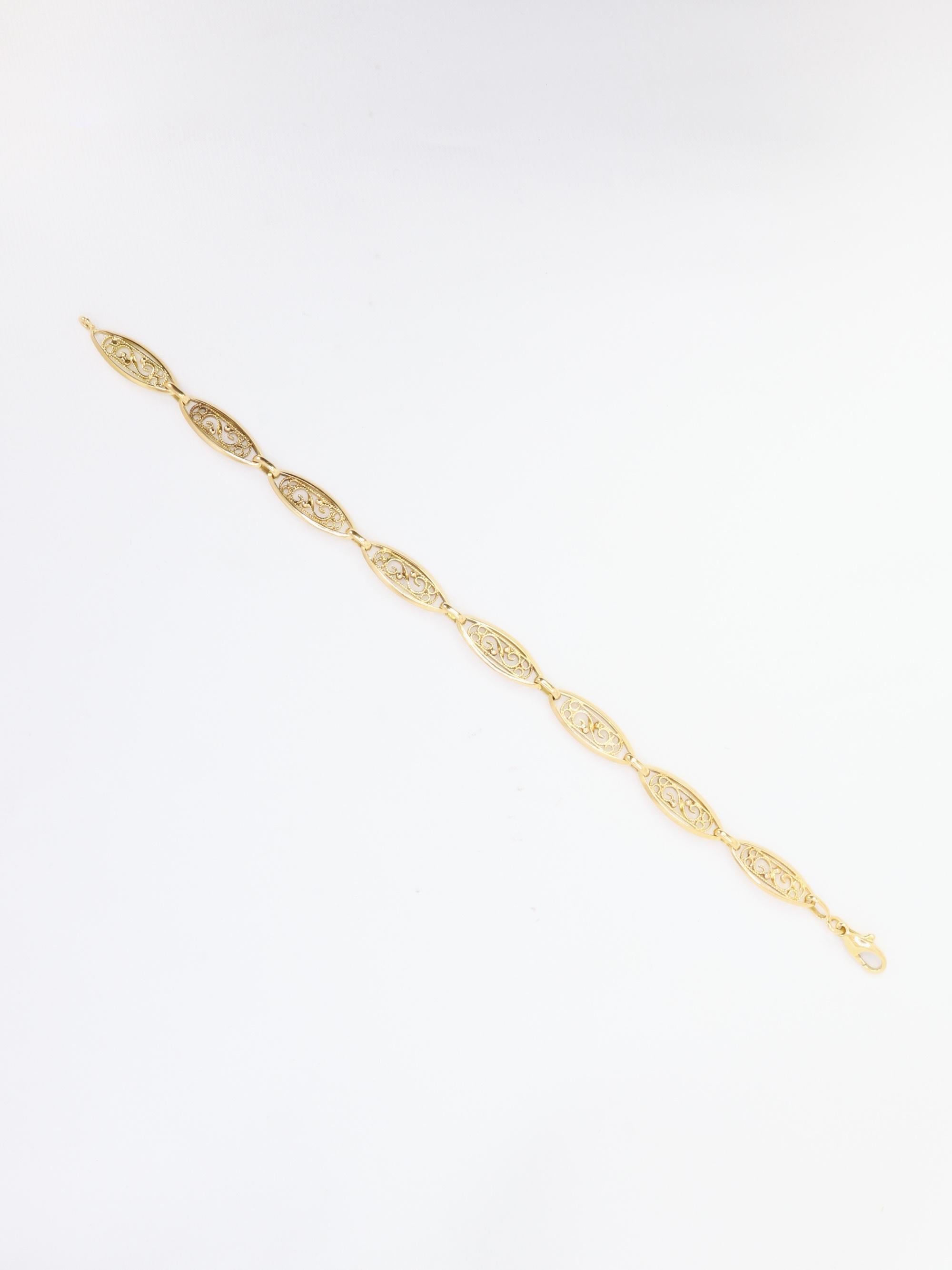 Bracelet chaîne maille filigrane or jaune