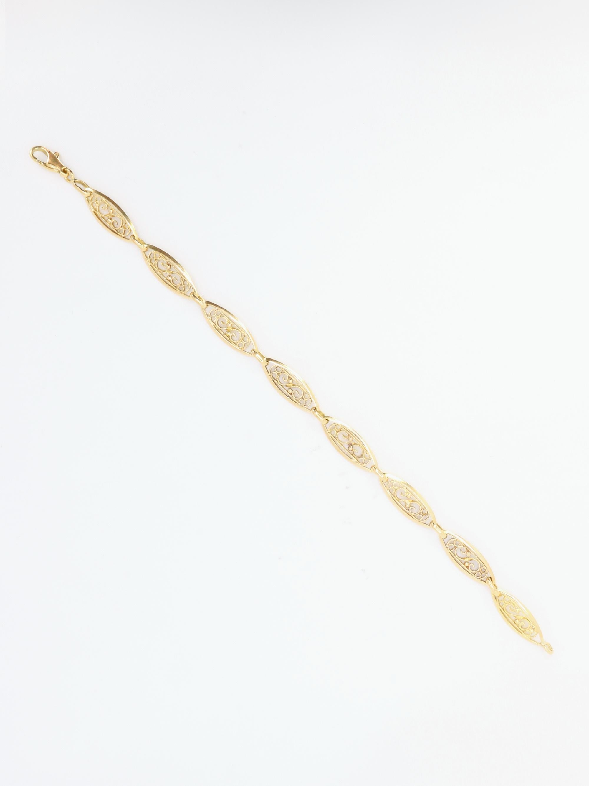 Bracelet chaîne maille filigrane or jaune