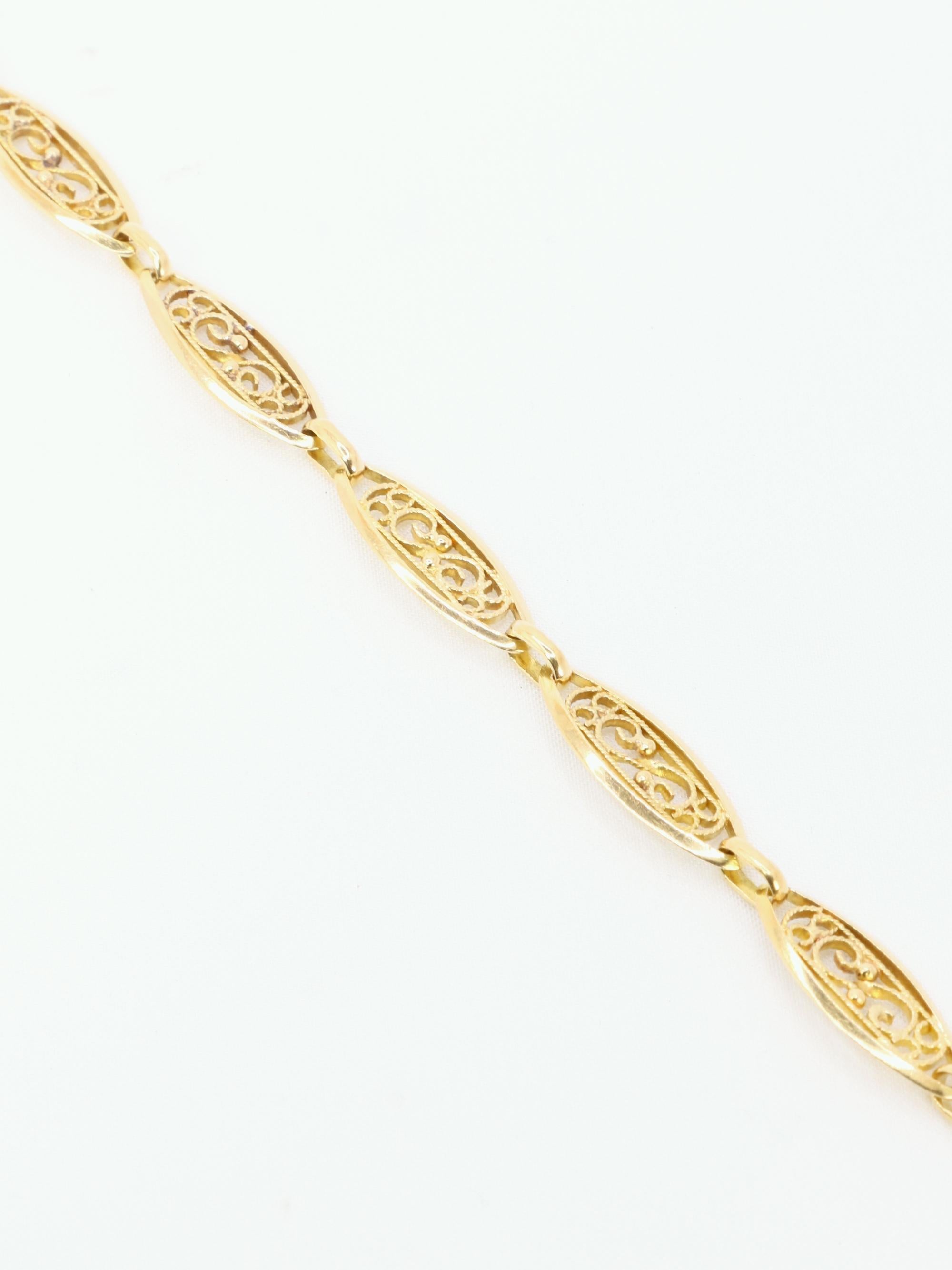 Bracelet chaîne maille filigrane or jaune