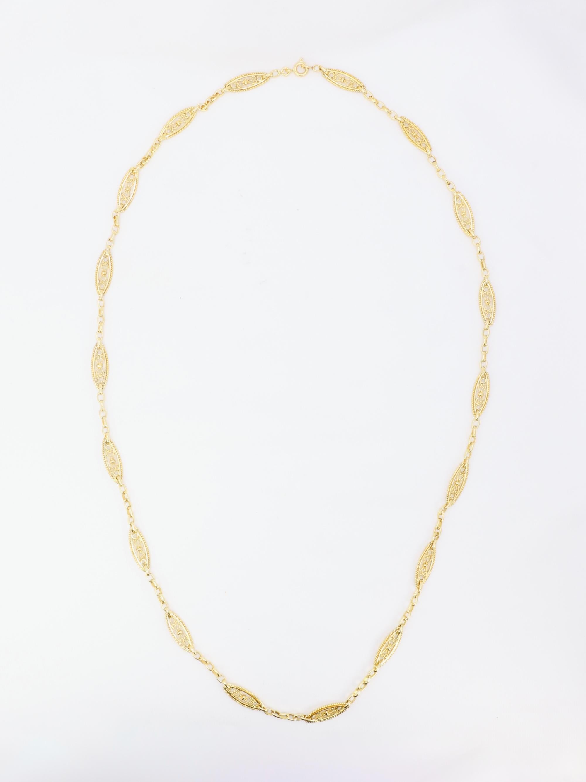 Collier chaine Art Nouveau maille filigrane or jaune
