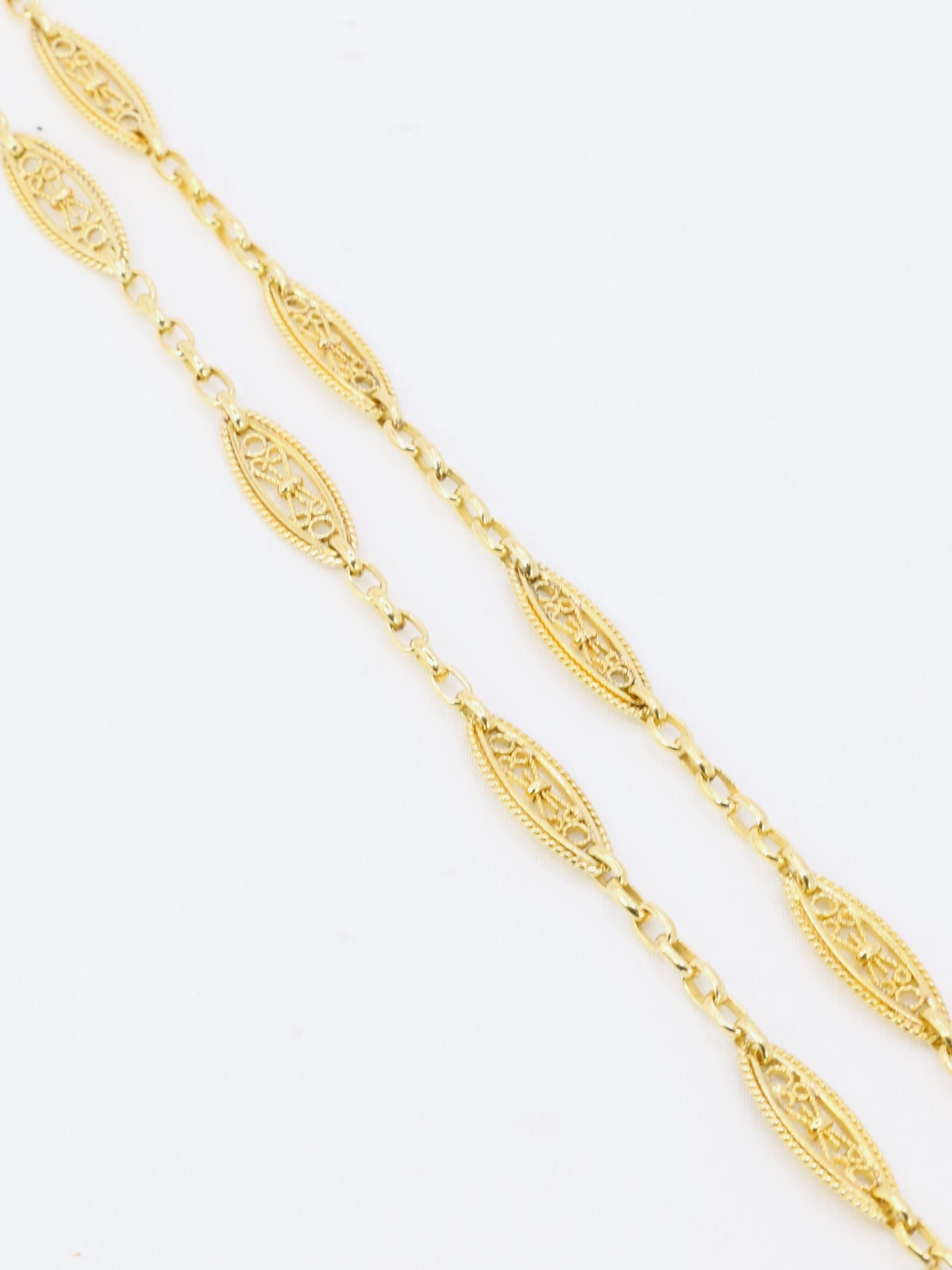 Collier chaine Art Nouveau maille filigrane or jaune