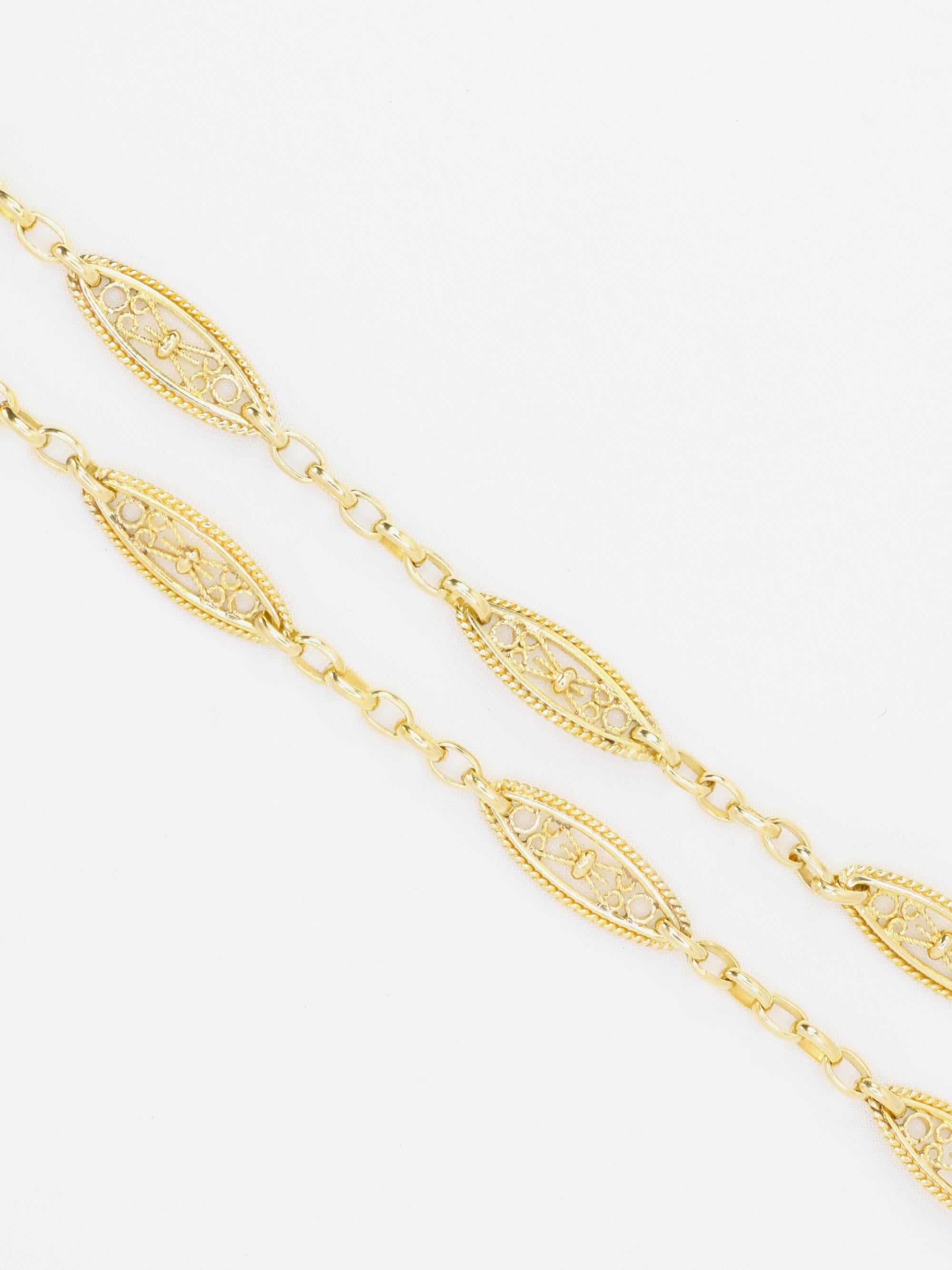 Collier chaine Art Nouveau maille filigrane or jaune