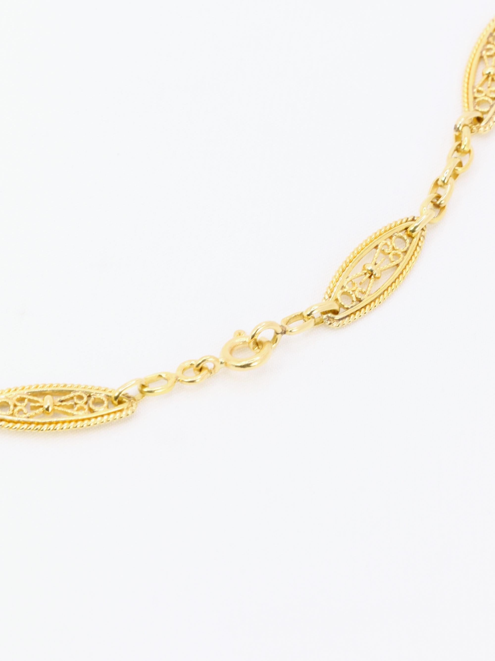 Collier chaine Art Nouveau maille filigrane or jaune
