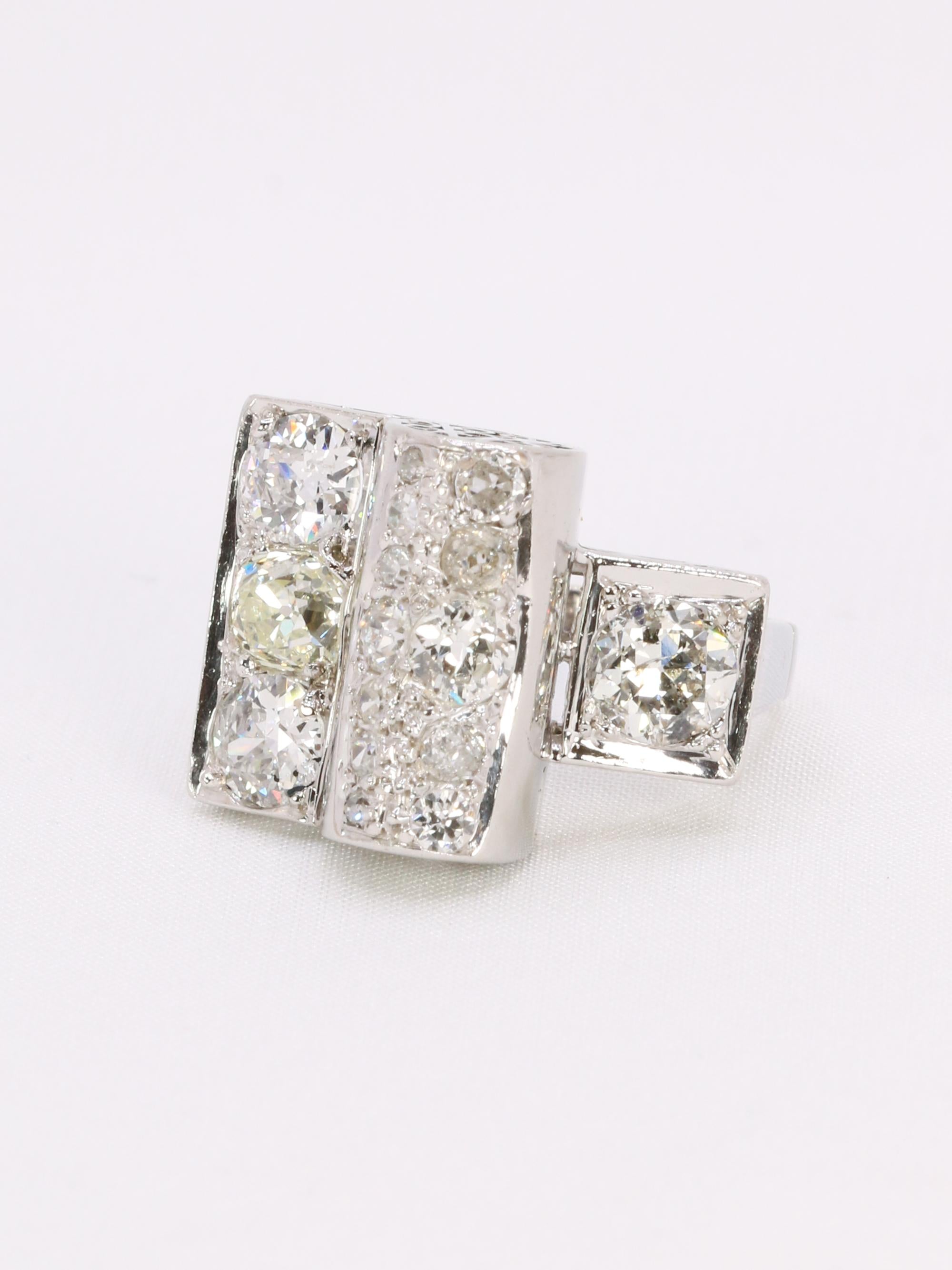 Bague pont diamants taille ancienne