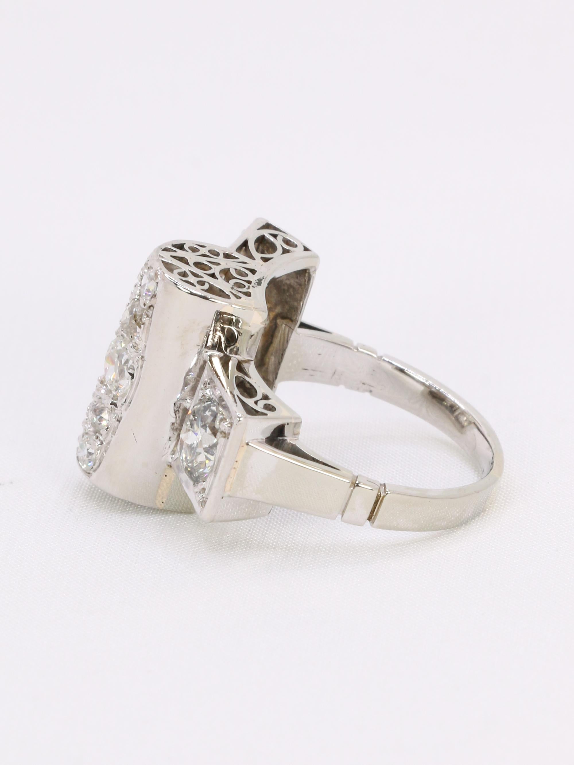 Bague pont diamants taille ancienne