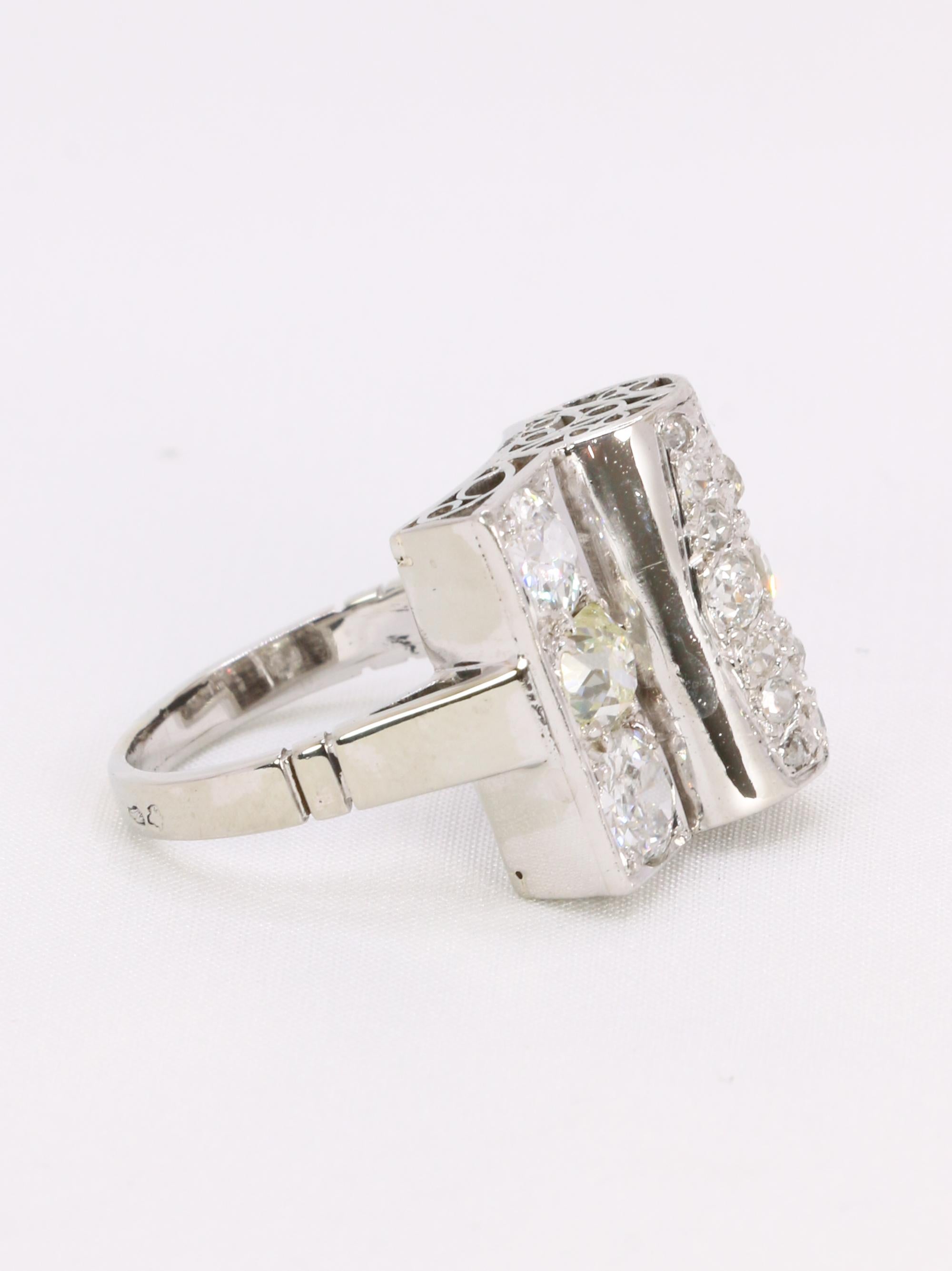 Bague pont diamants taille ancienne