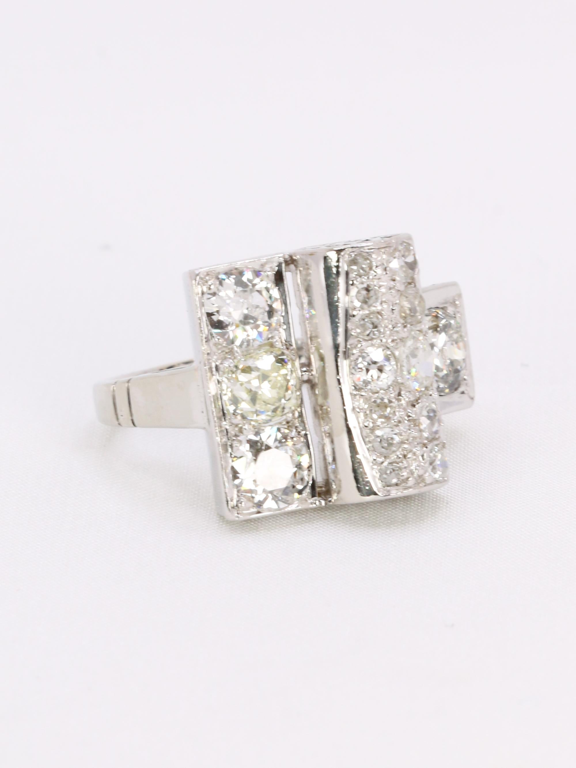 Bague pont diamants taille ancienne